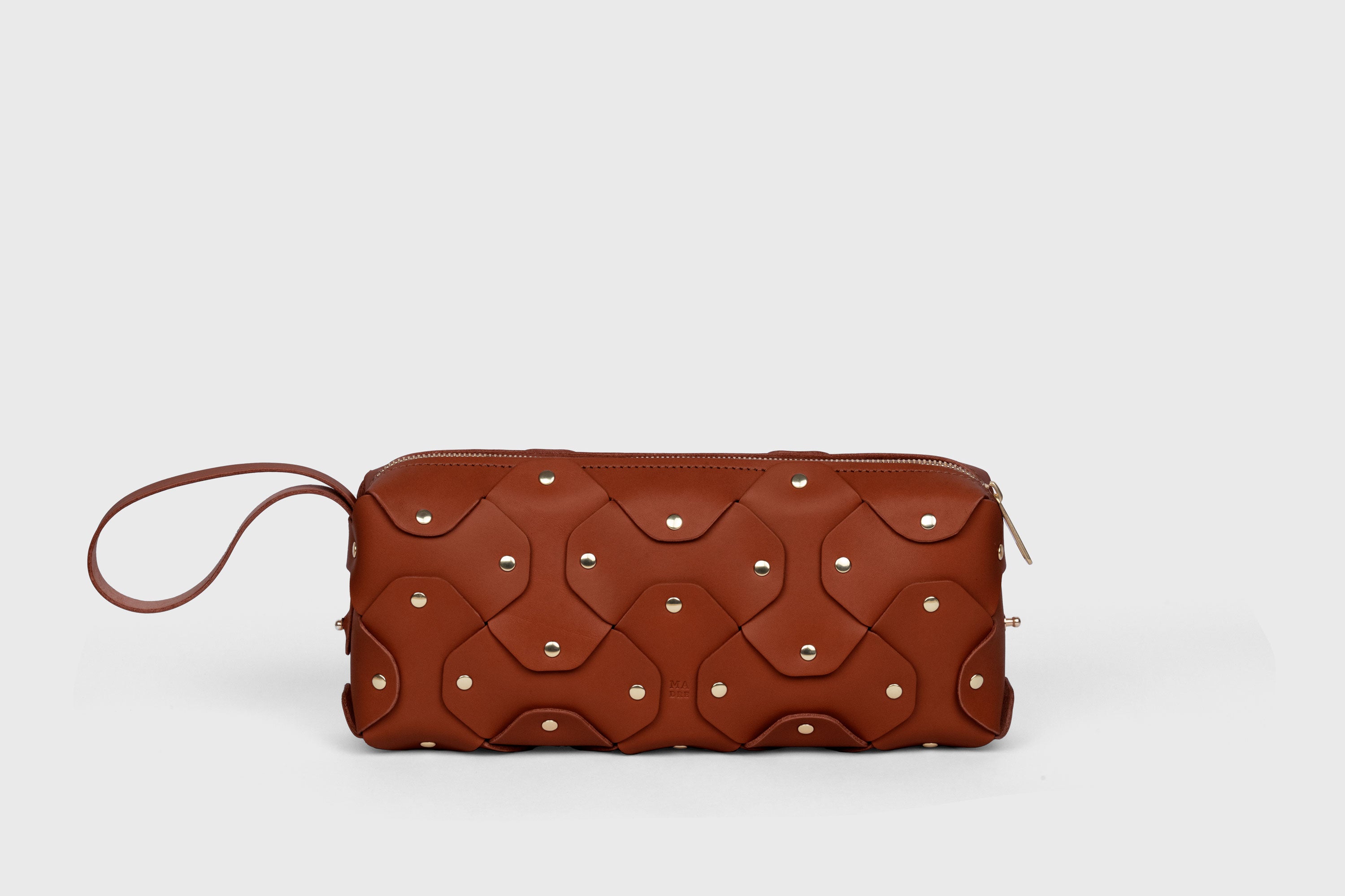 Rivet Bag 01 In Dark Brown Color In Vegetable Tanned Leather With Brass Rivets Unique Design Atelier Madre Manuel Dreesmann Barcelona Spain