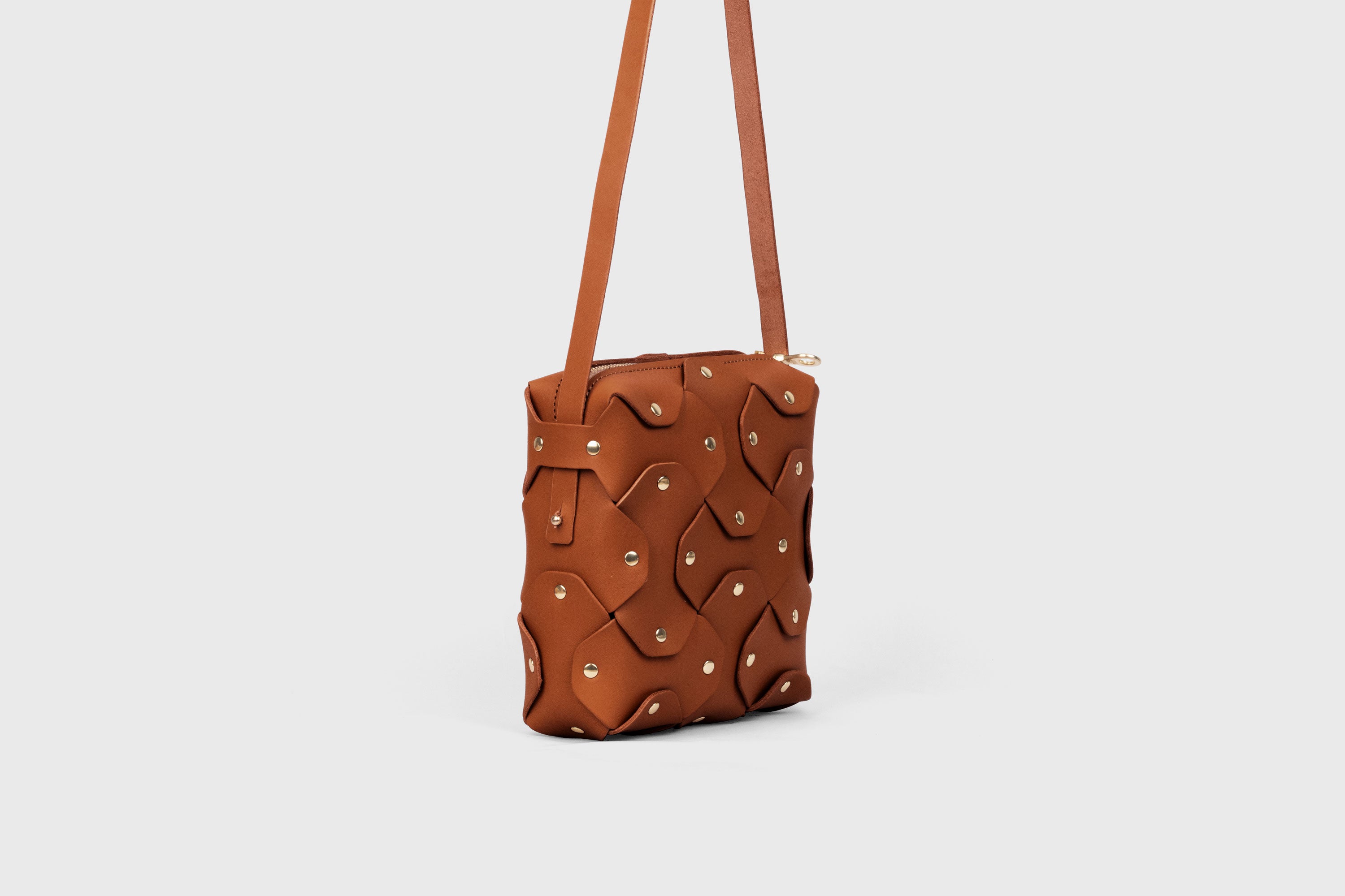 Rivet Bag Squared, Dark Brown Colour Leather Bag, Minimalist Modern Design Premium Quality from Atelier Madre Manuel Dreesmann, Barcelona