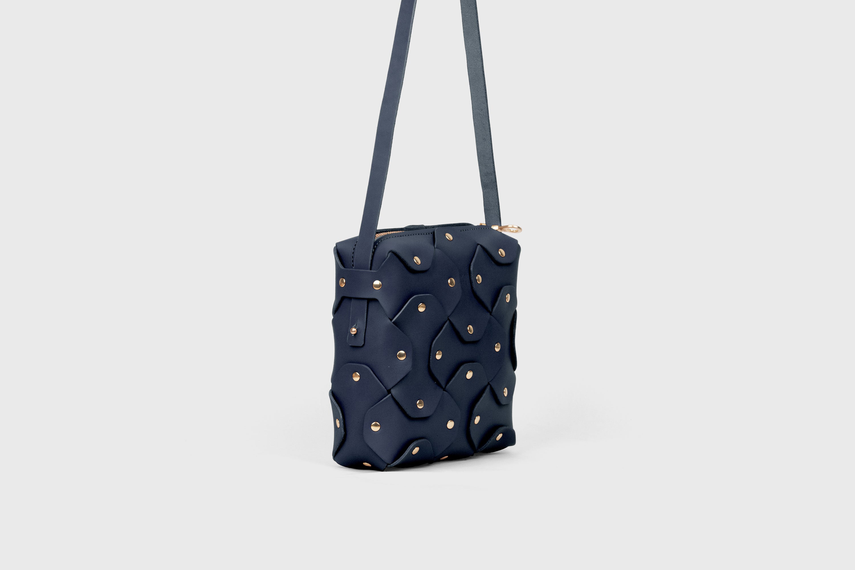 Rivet Bag Squared, Marine Blue Colour Leather Bag, Minimalist Modern Design Premium Quality from Atelier Madre Manuel Dreesmann, Barcelona