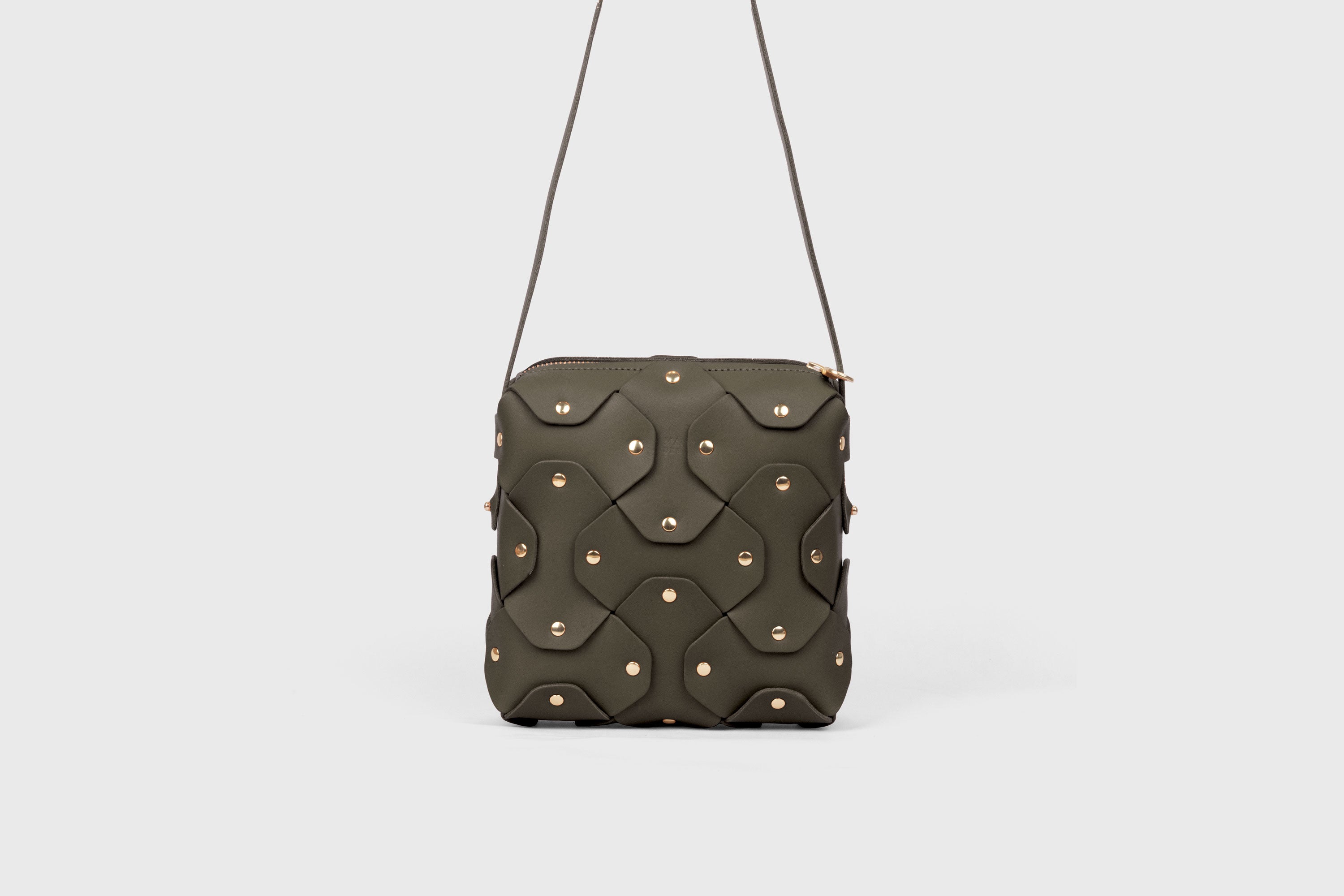 Rivet Bag Squared, Olive Green Colour Leather Bag, Minimalist Modern Design Premium Quality from Atelier Madre Manuel Dreesmann, Barcelona