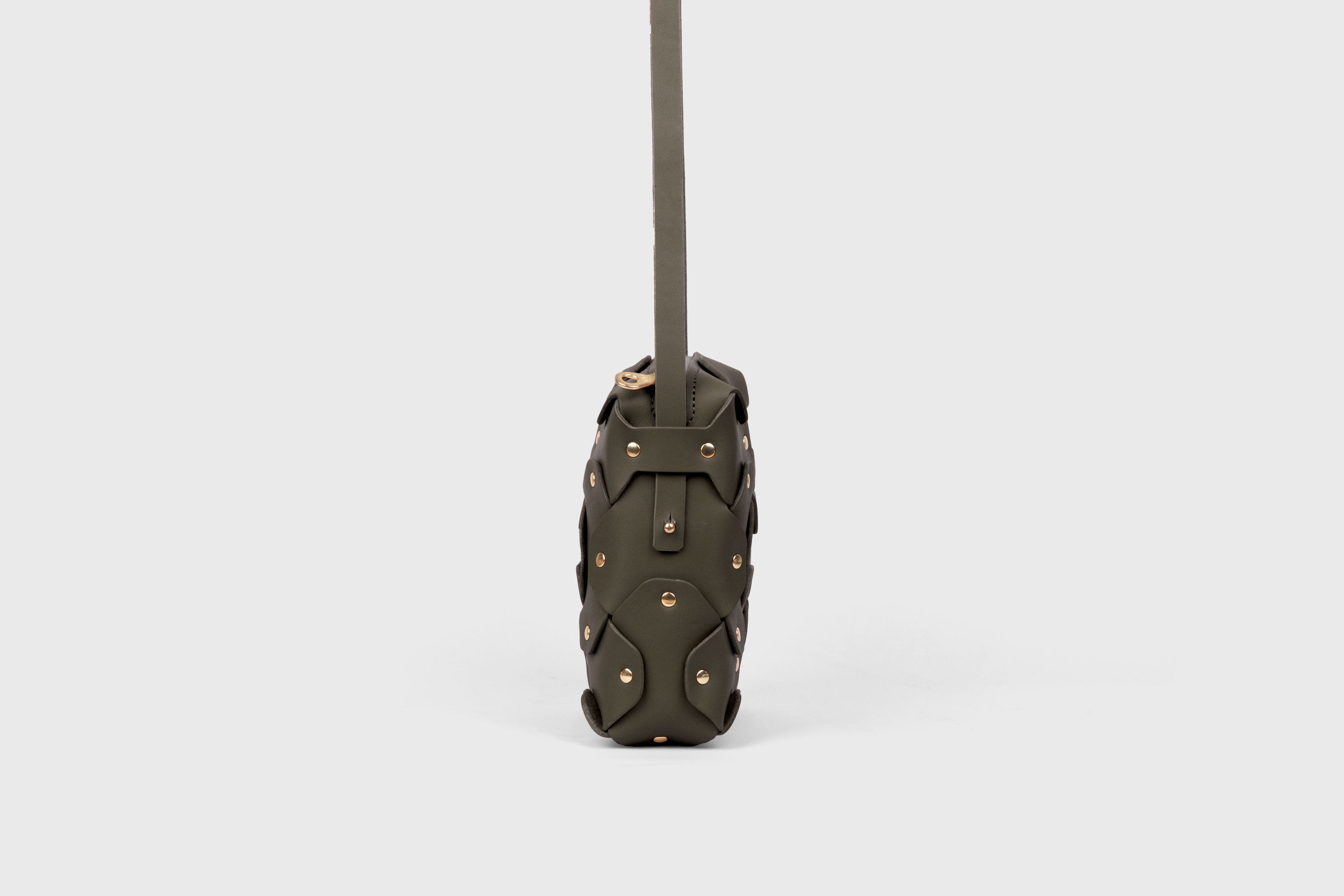 Rivet Bag Squared, Olive Green Colour Leather Bag, Minimalist Modern Design Premium Quality from Atelier Madre Manuel Dreesmann, Barcelona