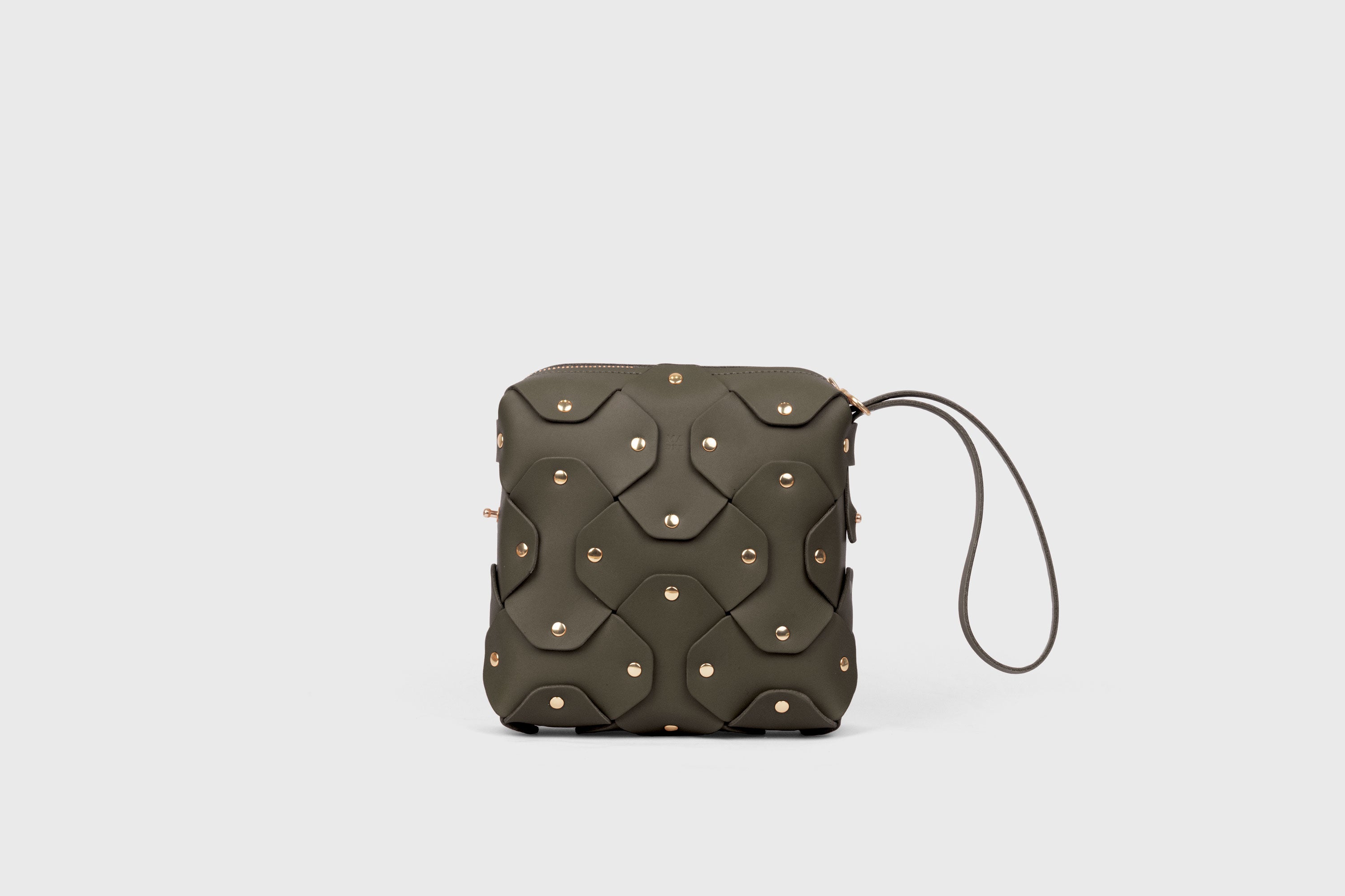 Rivet Bag Squared, Olive Green Colour Leather Bag, Minimalist Modern Design Premium Quality from Atelier Madre Manuel Dreesmann, Barcelona