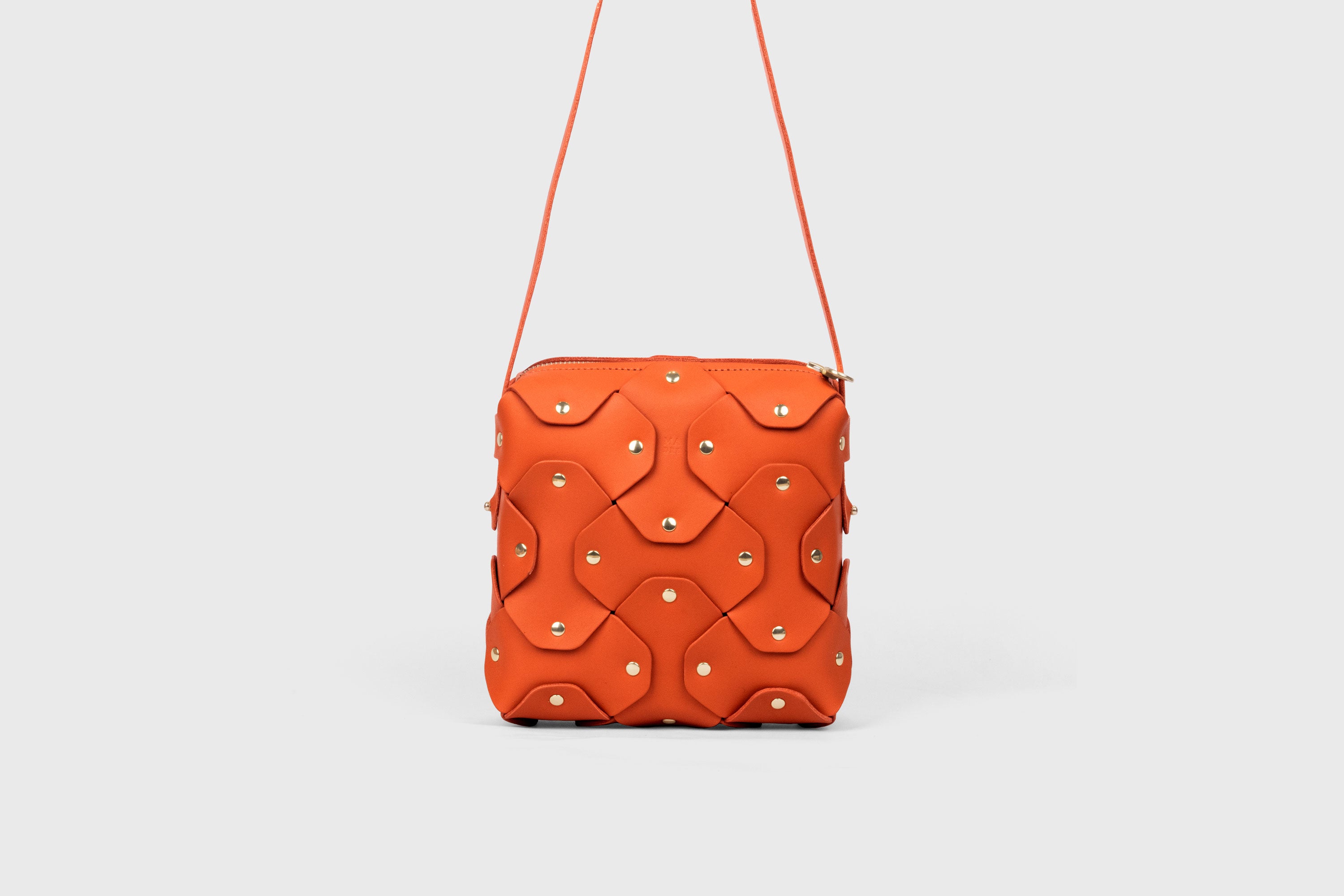 Rivet Bag Squared, Orange Colour Leather Bag, Minimalist Modern Design Premium Quality from Atelier Madre Manuel Dreesmann, Barcelona