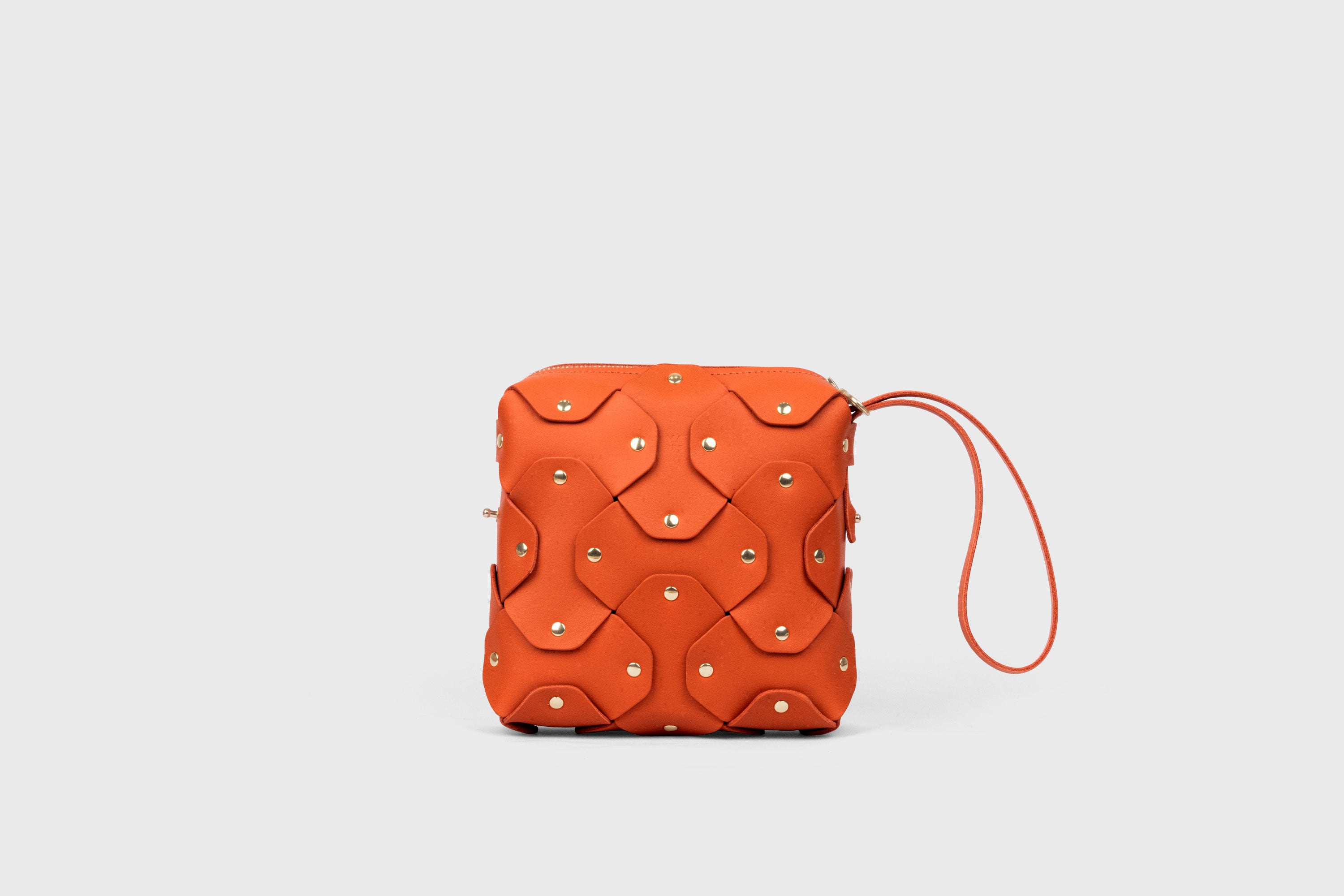 Rivet Bag Squared, Orange Colour Leather Bag, Minimalist Modern Design Premium Quality from Atelier Madre Manuel Dreesmann, Barcelona