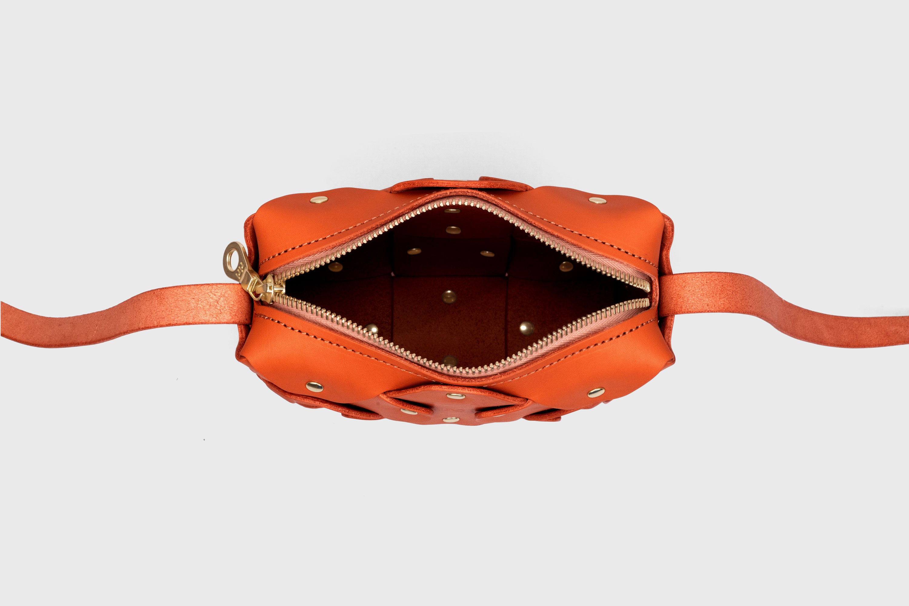 Rivet Bag Squared, Orange Colour Leather Bag, Minimalist Modern Design Premium Quality from Atelier Madre Manuel Dreesmann, Barcelona