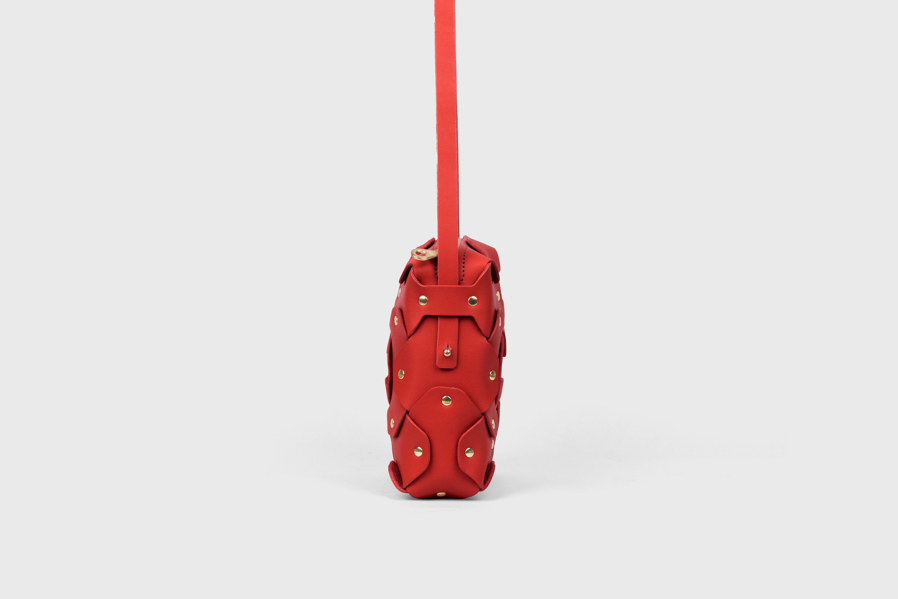 Rivet Bag Squared, Red Colour Leather Bag, Minimalist Modern Design Premium Quality from Atelier Madre Manuel Dreesmann, Barcelona