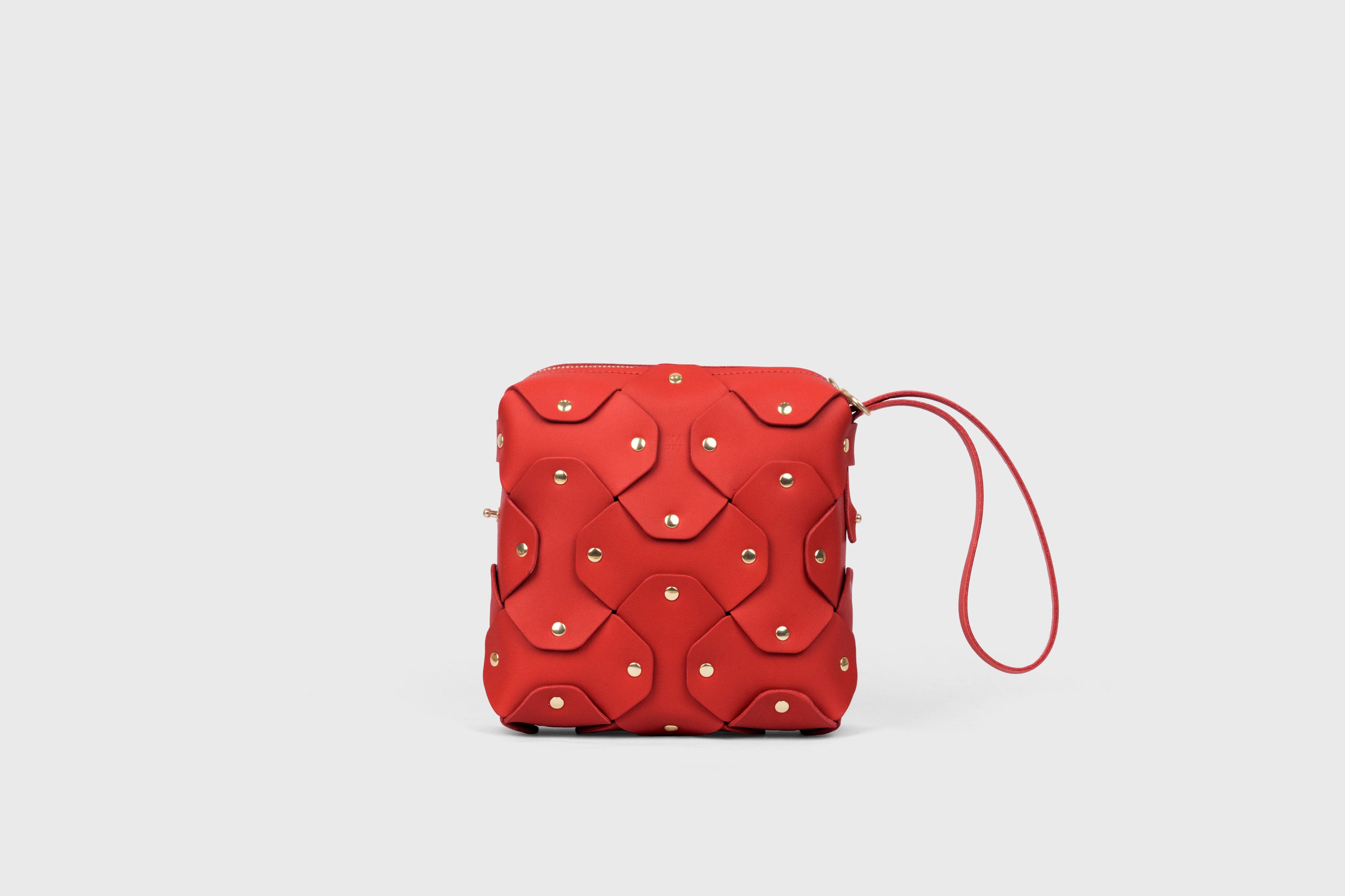 Rivet Bag Squared, Red Colour Leather Bag, Minimalist Modern Design Premium Quality from Atelier Madre Manuel Dreesmann, Barcelona