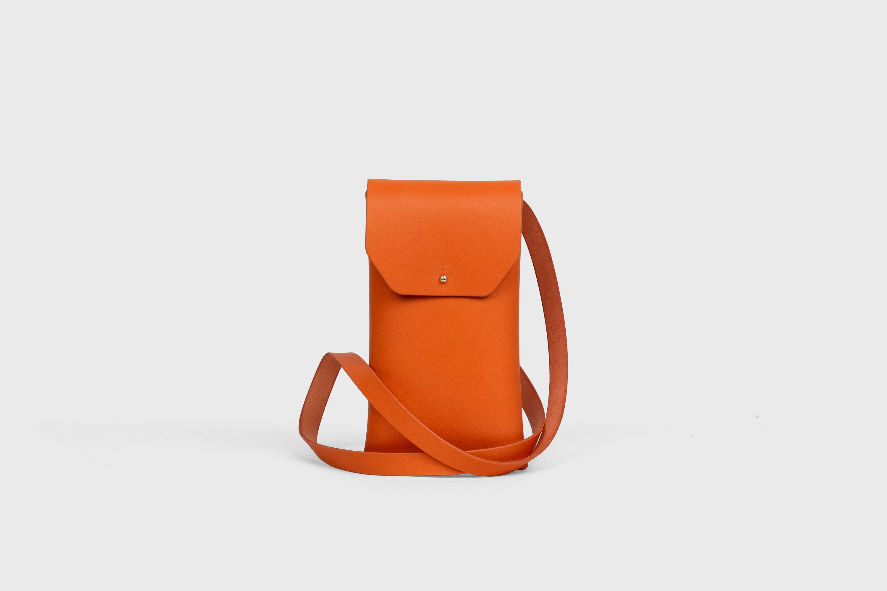 Sling Bag Pouch Leather Orange Color Vegetable Tanned Leather Crossbody Premium Quality Modern Minimalist Independent Designer Atelier Madre Manuel Dreesmann Barcelona Spain