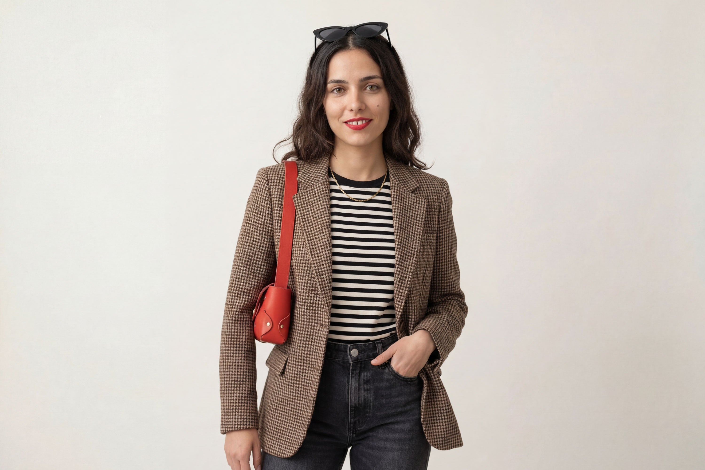 Tamara Bag Red Color On A Woman Model Leather Vegetable Tanned Leather Minimalist Modern Design Rivets Brass Premium Shoulderbag Atelier Madre Manuel Dreesmann Barcelona Spain