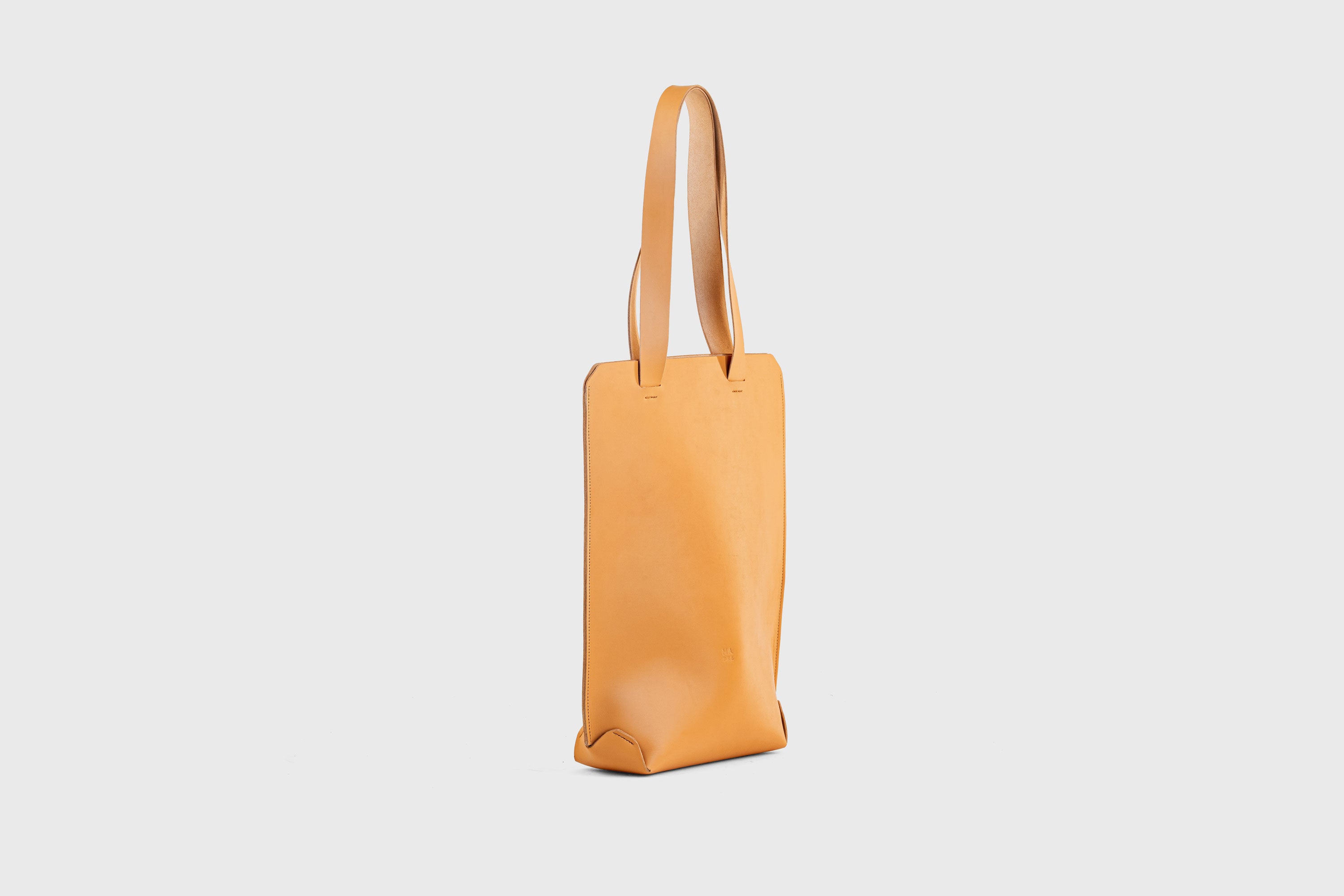 Tote Bag Long Brown Color Leather Bag Vegetable Tanned Leather Exclusive Quality Craftsmanship Handmade Design By Manuel Dreesmann Atelier Madre Barcelona Spain
