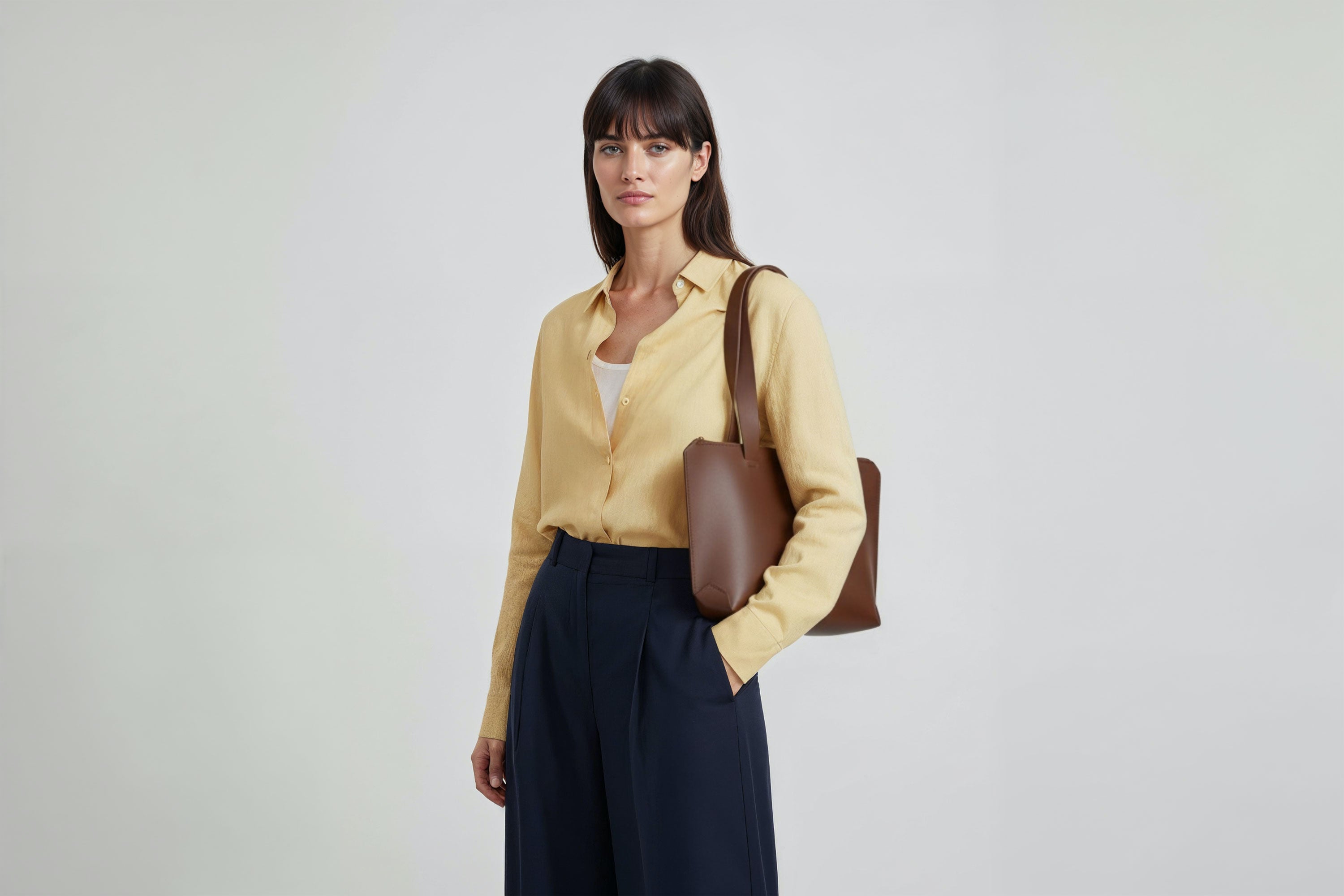 Tote Bag Leather Zipper Dark Brown Color On A Woman Model Premium Quality Minimalist Design Atelier Madre Manuel Dreesmann Barcelona Spain