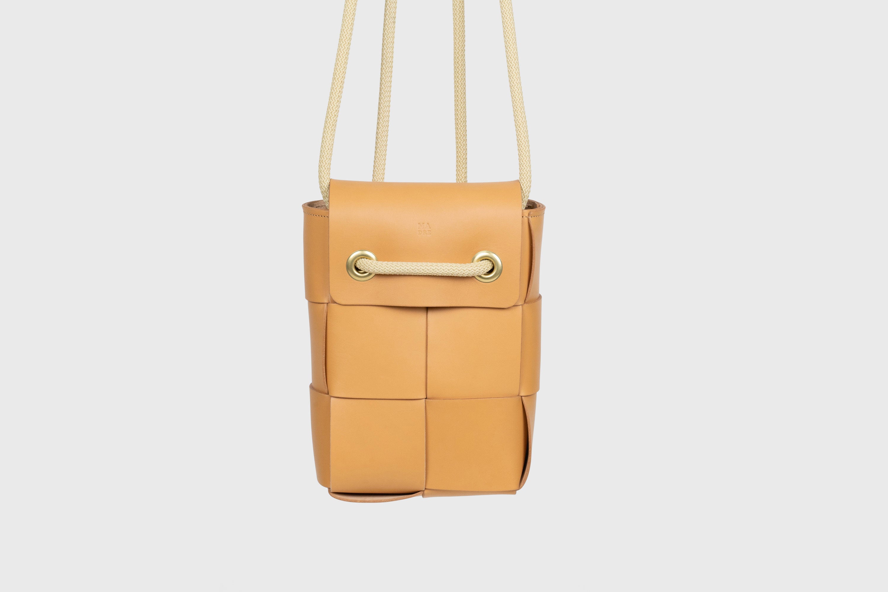 Woven Backpack Brown Color Leather Weave Full Grain Vegetable Tanned Leather Premium Quality Minimalistic Modern Designer Atelier Madre Barcelona Spain