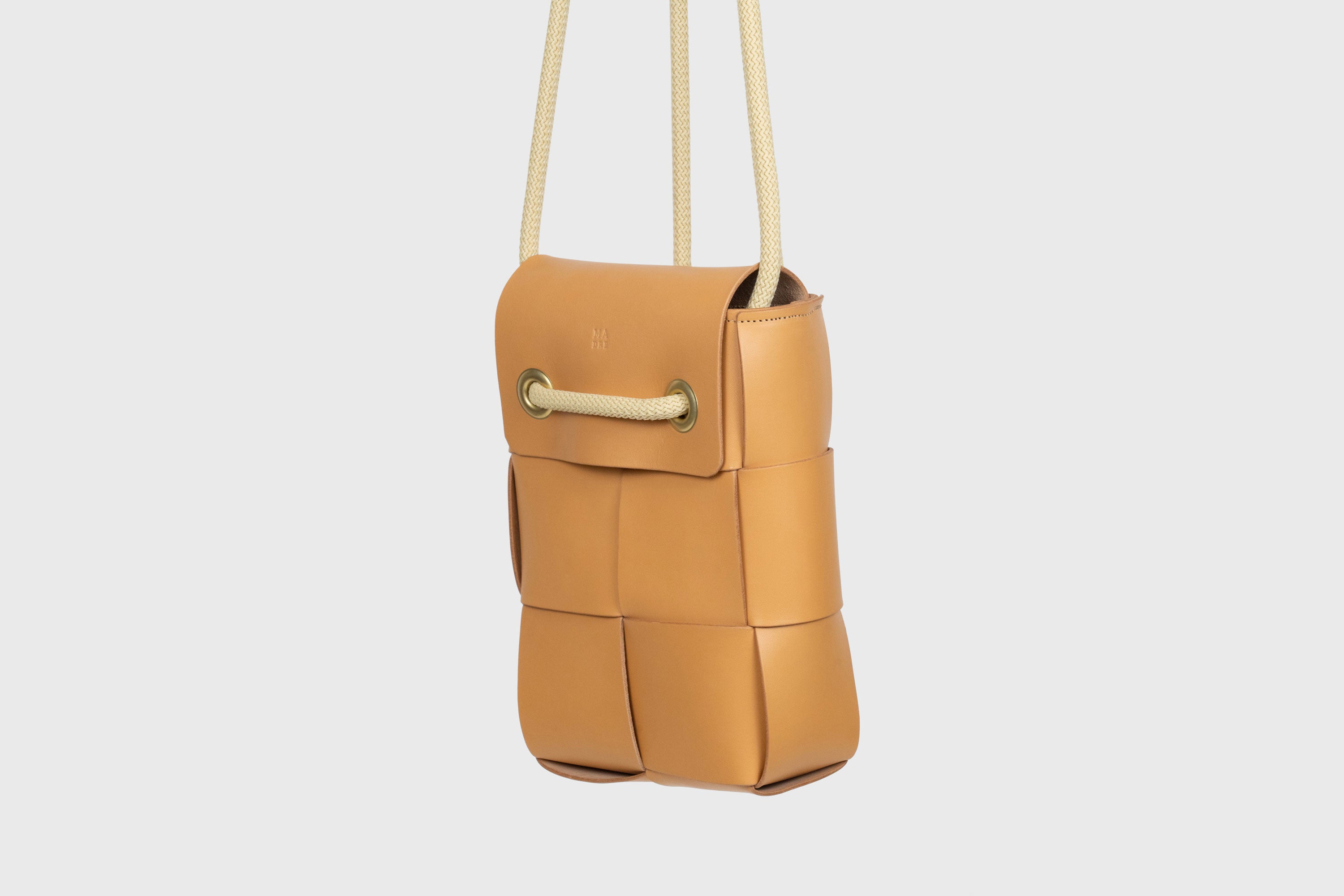 Woven Backpack Brown Color Leather Weave Full Grain Vegetable Tanned Leather Premium Quality Minimalistic Modern Designer Atelier Madre Barcelona Spain