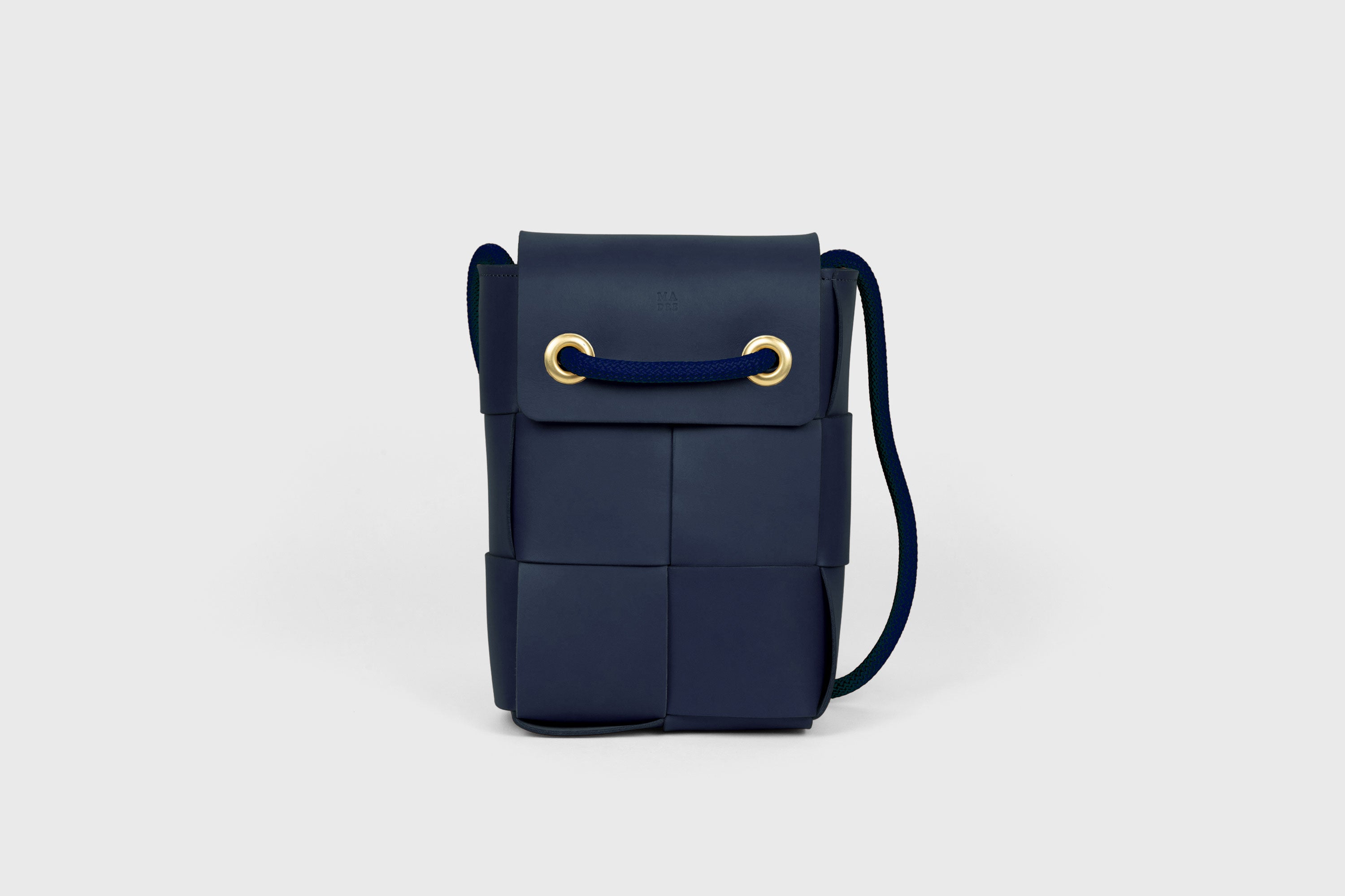 Woven Backpack Marine Blue Color Leather Weave Full Grain Vegetable Tanned Leather Premium Quality Minimalistic Modern Designer Atelier Madre Barcelona Spain