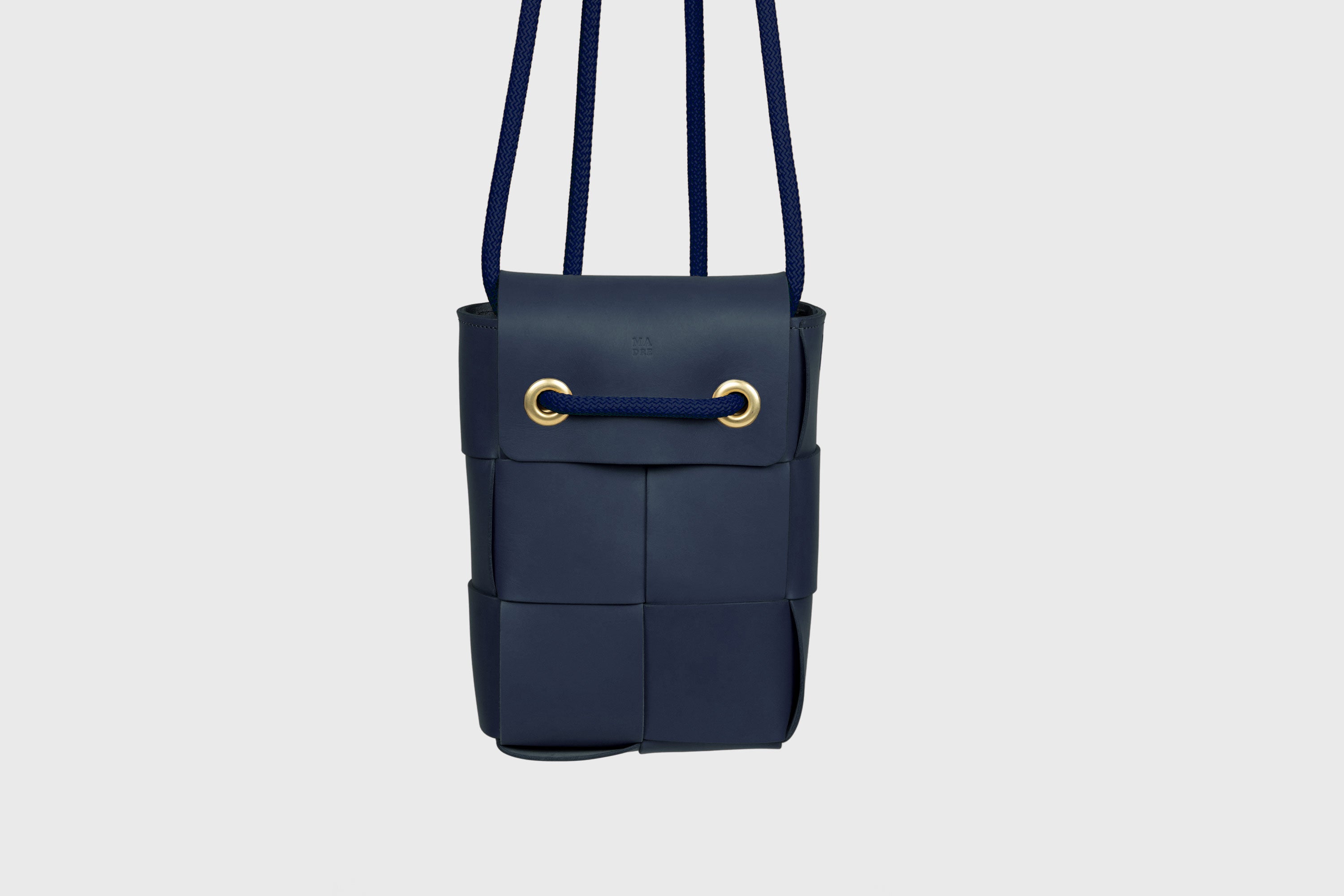 Woven Backpack Marine Blue Color Leather Weave Full Grain Vegetable Tanned Leather Premium Quality Minimalistic Modern Designer Atelier Madre Barcelona Spain