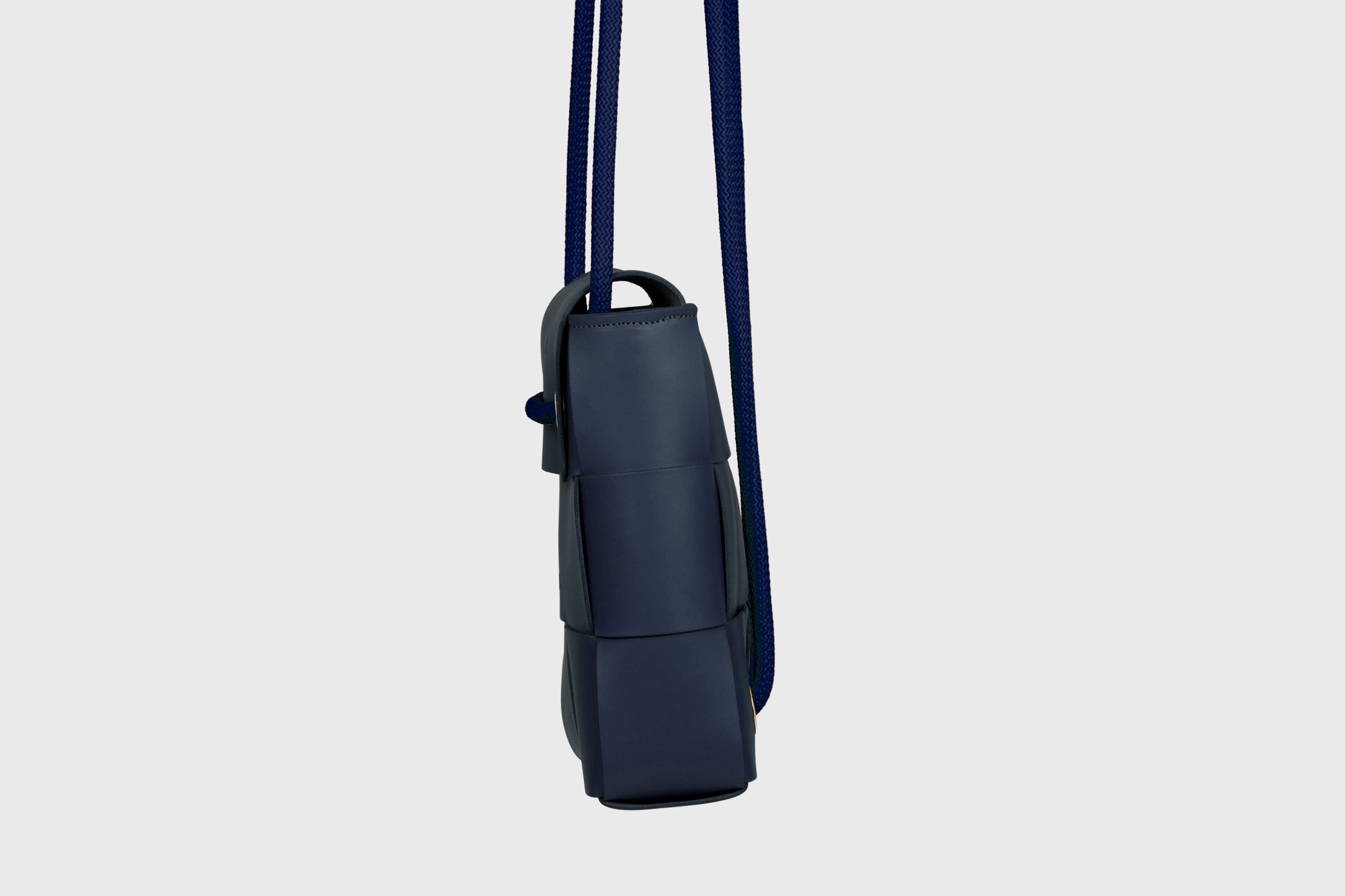 Woven Backpack Marine Blue Color Leather Weave Full Grain Vegetable Tanned Leather Premium Quality Minimalistic Modern Designer Atelier Madre Barcelona Spain