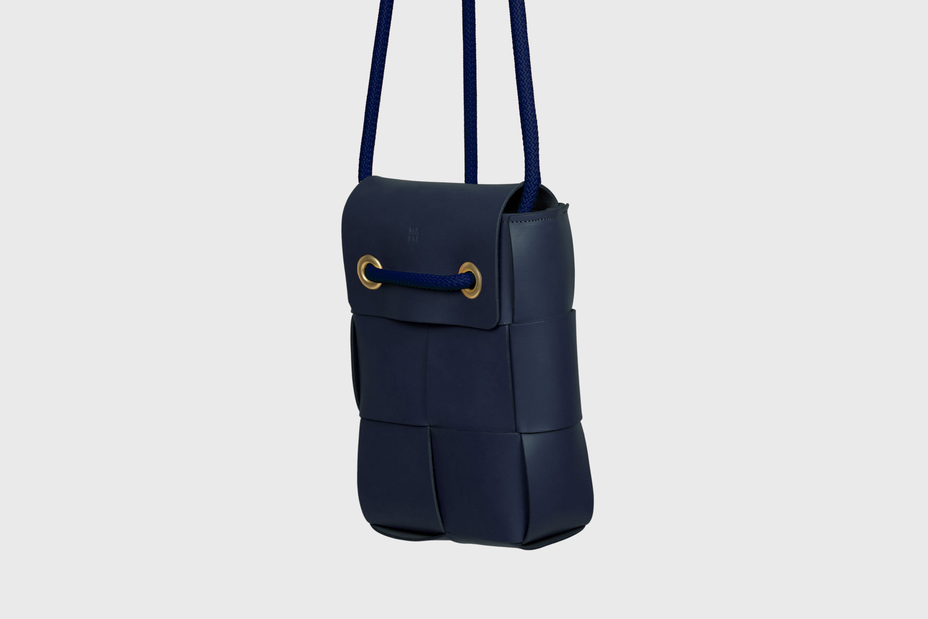 Woven Backpack Marine Blue Color Leather Weave Full Grain Vegetable Tanned Leather Premium Quality Minimalistic Modern Designer Atelier Madre Barcelona Spain