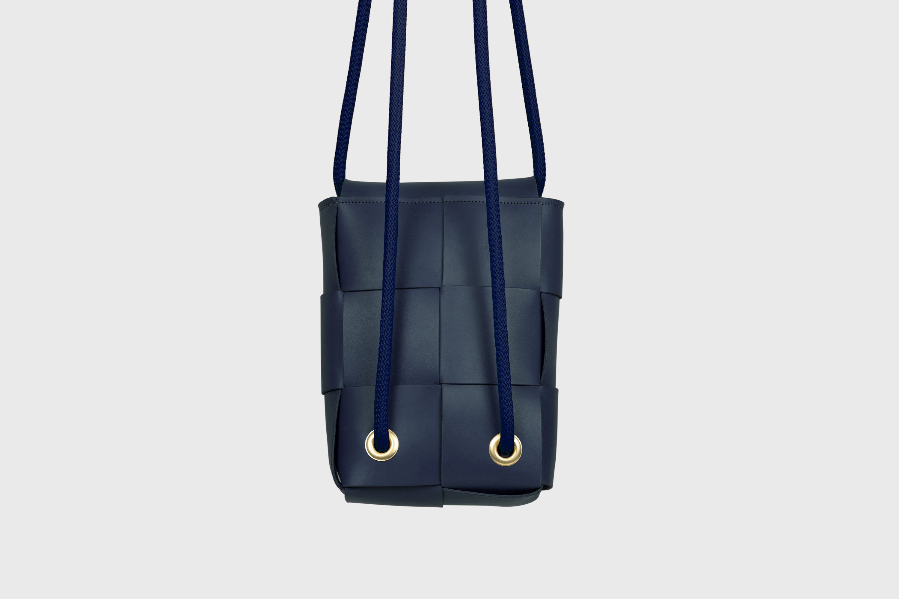 Woven Backpack Marine Blue Color Leather Weave Full Grain Vegetable Tanned Leather Premium Quality Minimalistic Modern Designer Atelier Madre Barcelona Spain