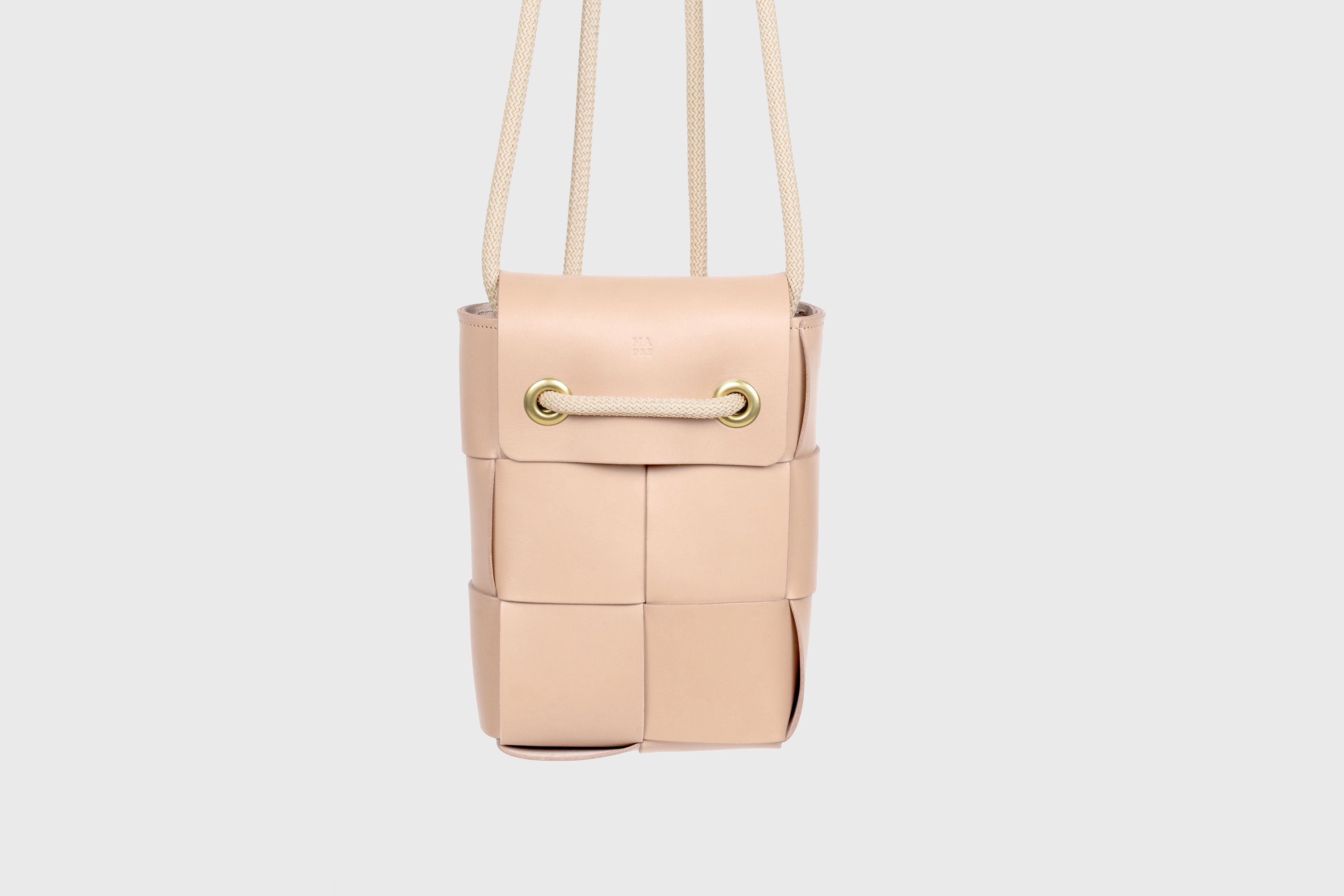 Woven Backpack Natural Color Leather Weave Full Grain Vegetable Tanned Leather Premium Quality Minimalistic Modern Designer Atelier Madre Barcelona Spain