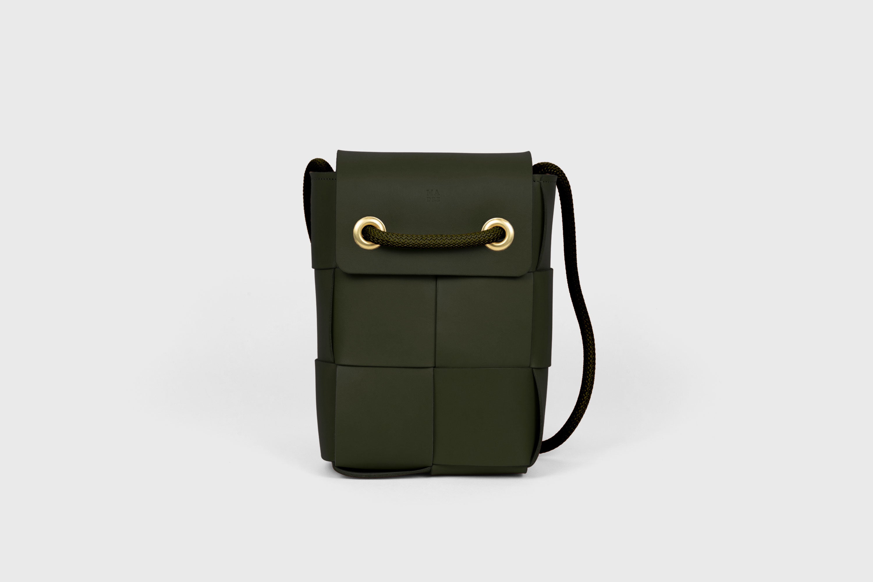 Woven Backpack Olive Green Color Leather Weave Full Grain Vegetable Tanned Leather Premium Quality Minimalistic Modern Designer Atelier Madre Barcelona Spain