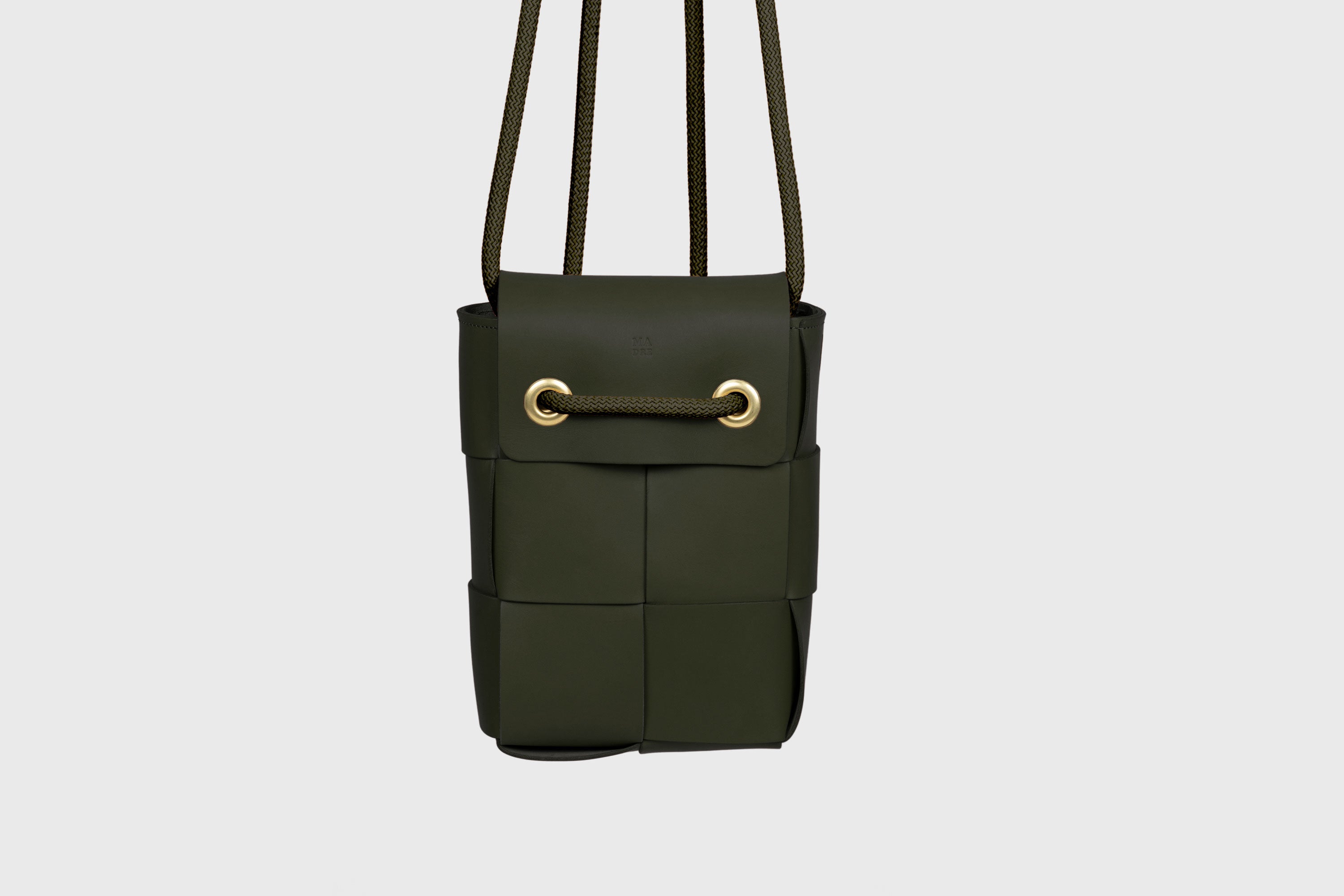 Woven Backpack Olive Green Color Leather Weave Full Grain Vegetable Tanned Leather Premium Quality Minimalistic Modern Designer Atelier Madre Barcelona Spain