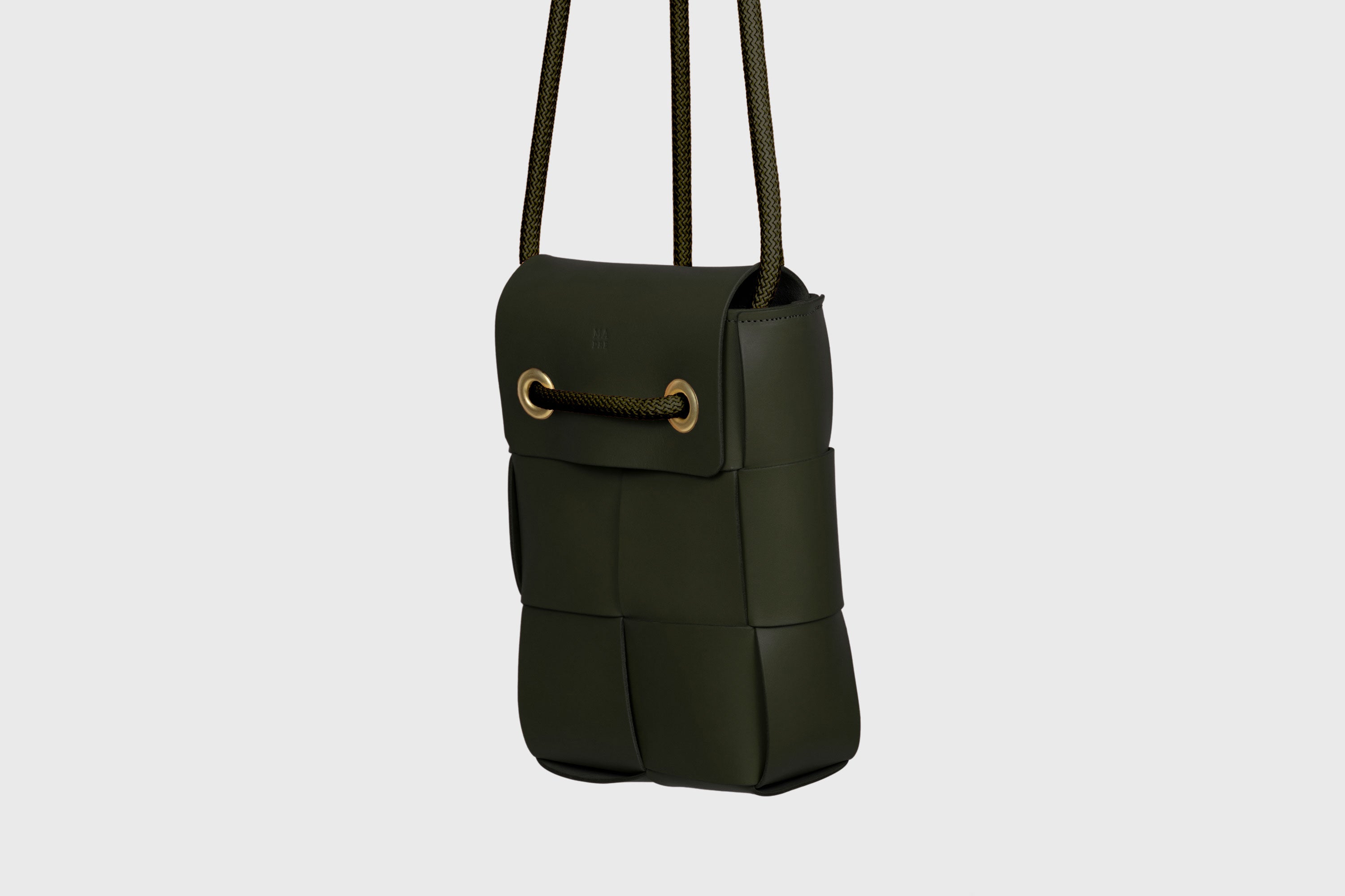 Woven Backpack Olive Green Color Leather Weave Full Grain Vegetable Tanned Leather Premium Quality Minimalistic Modern Designer Atelier Madre Barcelona Spain