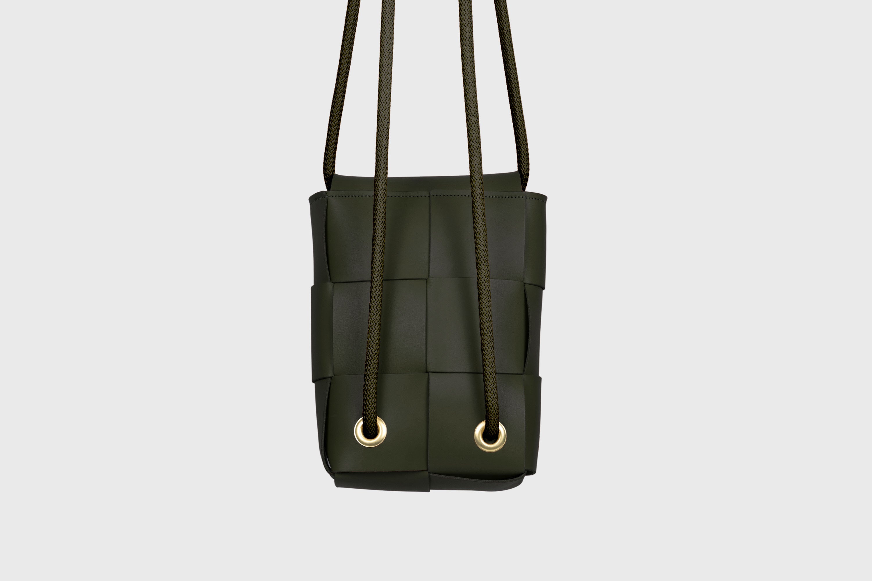 Woven Backpack Olive Green Color Leather Weave Full Grain Vegetable Tanned Leather Premium Quality Minimalistic Modern Designer Atelier Madre Barcelona Spain