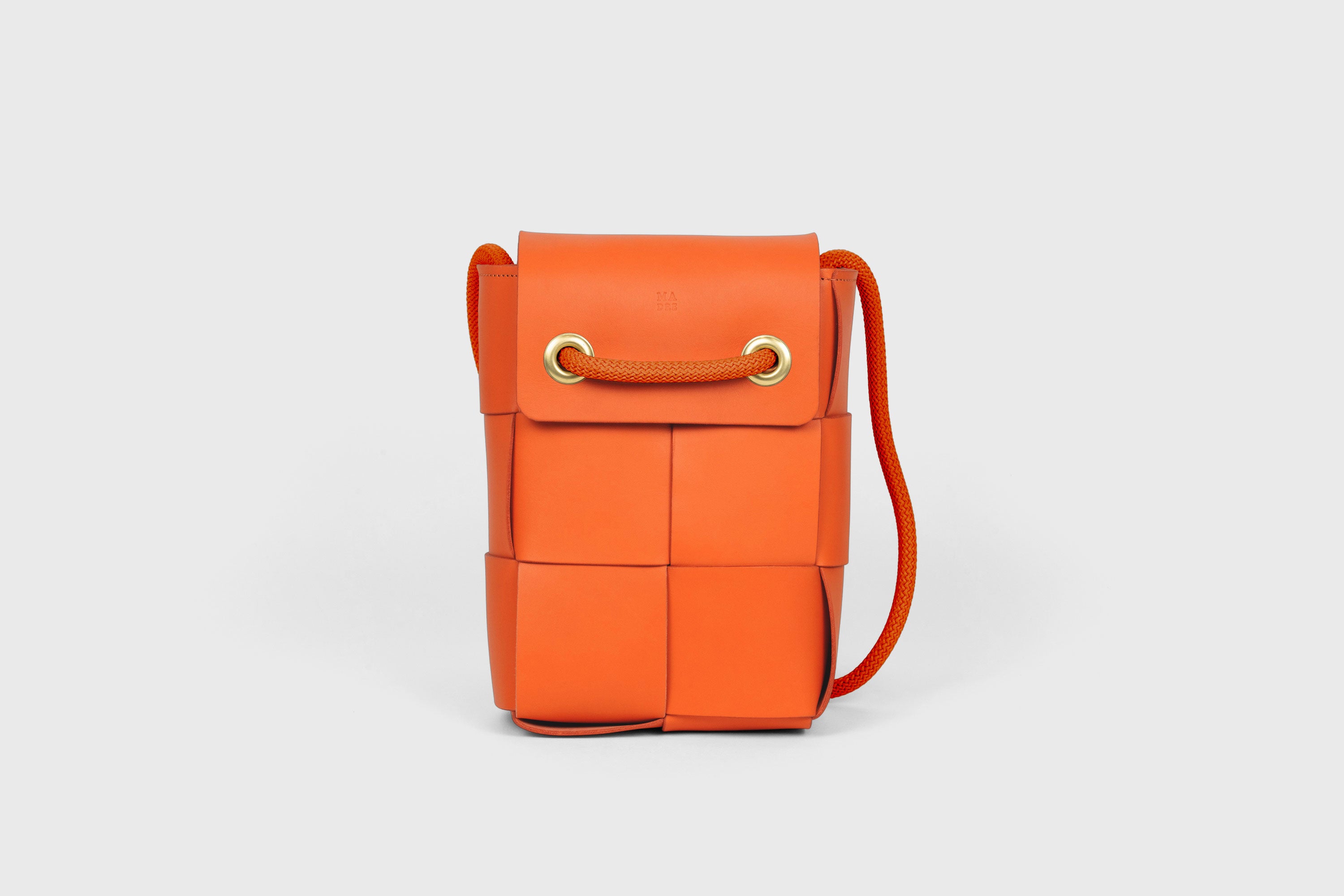 Woven Backpack Orange Color Leather Weave Full Grain Vegetable Tanned Leather Premium Quality Minimalistic Modern Designer Atelier Madre Barcelona Spain