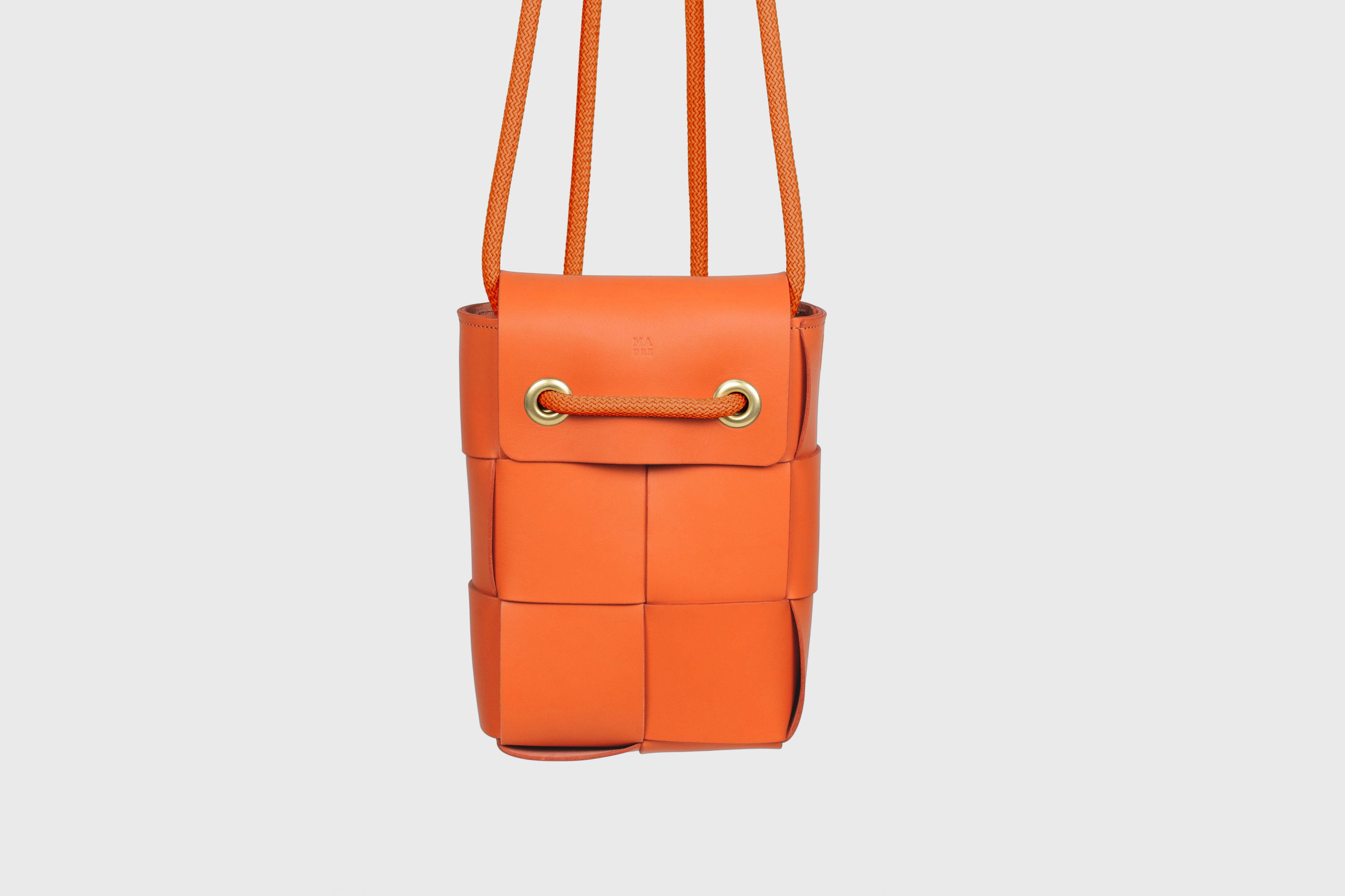 Woven Backpack Orange Color Leather Weave Full Grain Vegetable Tanned Leather Premium Quality Minimalistic Modern Designer Atelier Madre Barcelona Spain