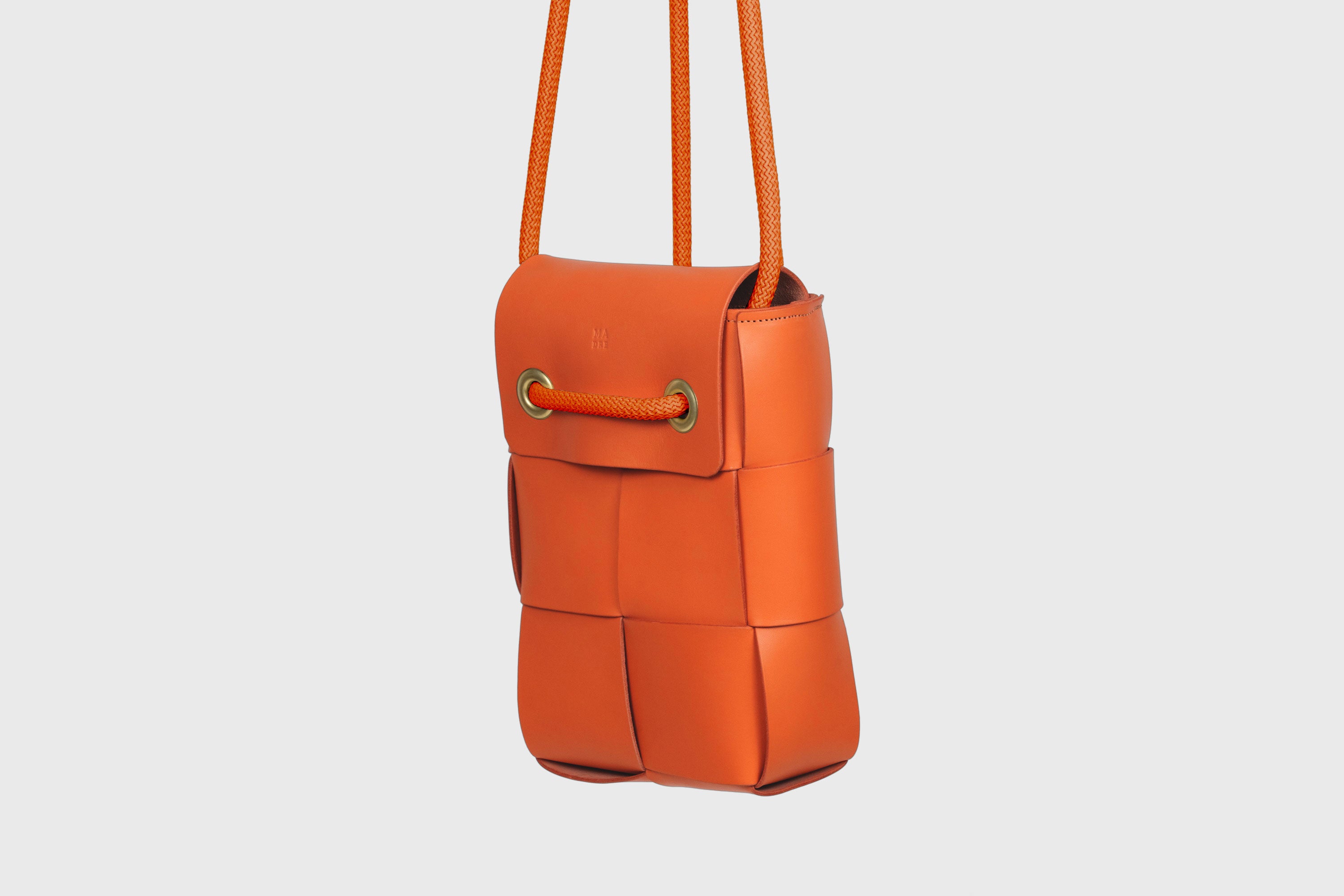 Woven Backpack Orange Color Leather Weave Full Grain Vegetable Tanned Leather Premium Quality Minimalistic Modern Designer Atelier Madre Barcelona Spain