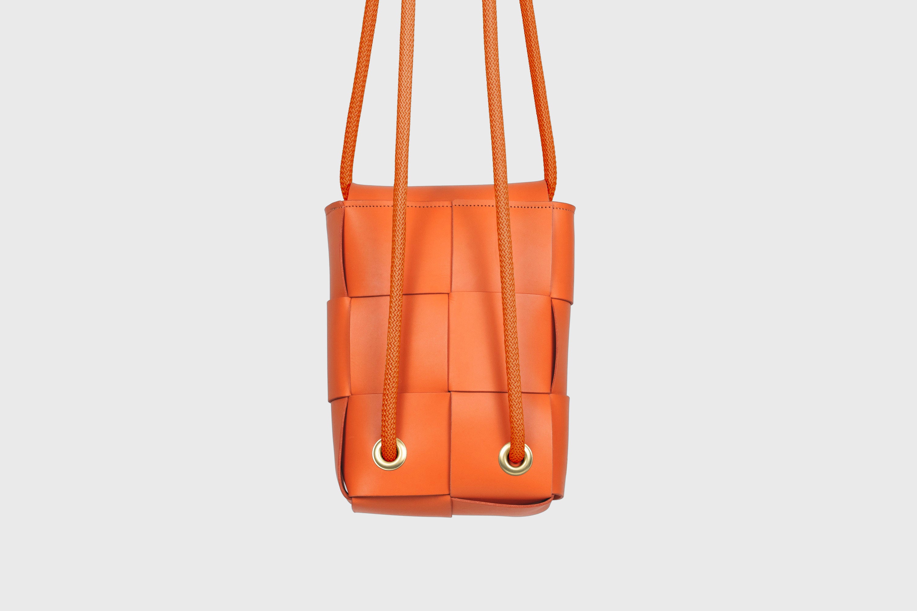Woven Backpack Orange Color Leather Weave Full Grain Vegetable Tanned Leather Premium Quality Minimalistic Modern Designer Atelier Madre Barcelona Spain