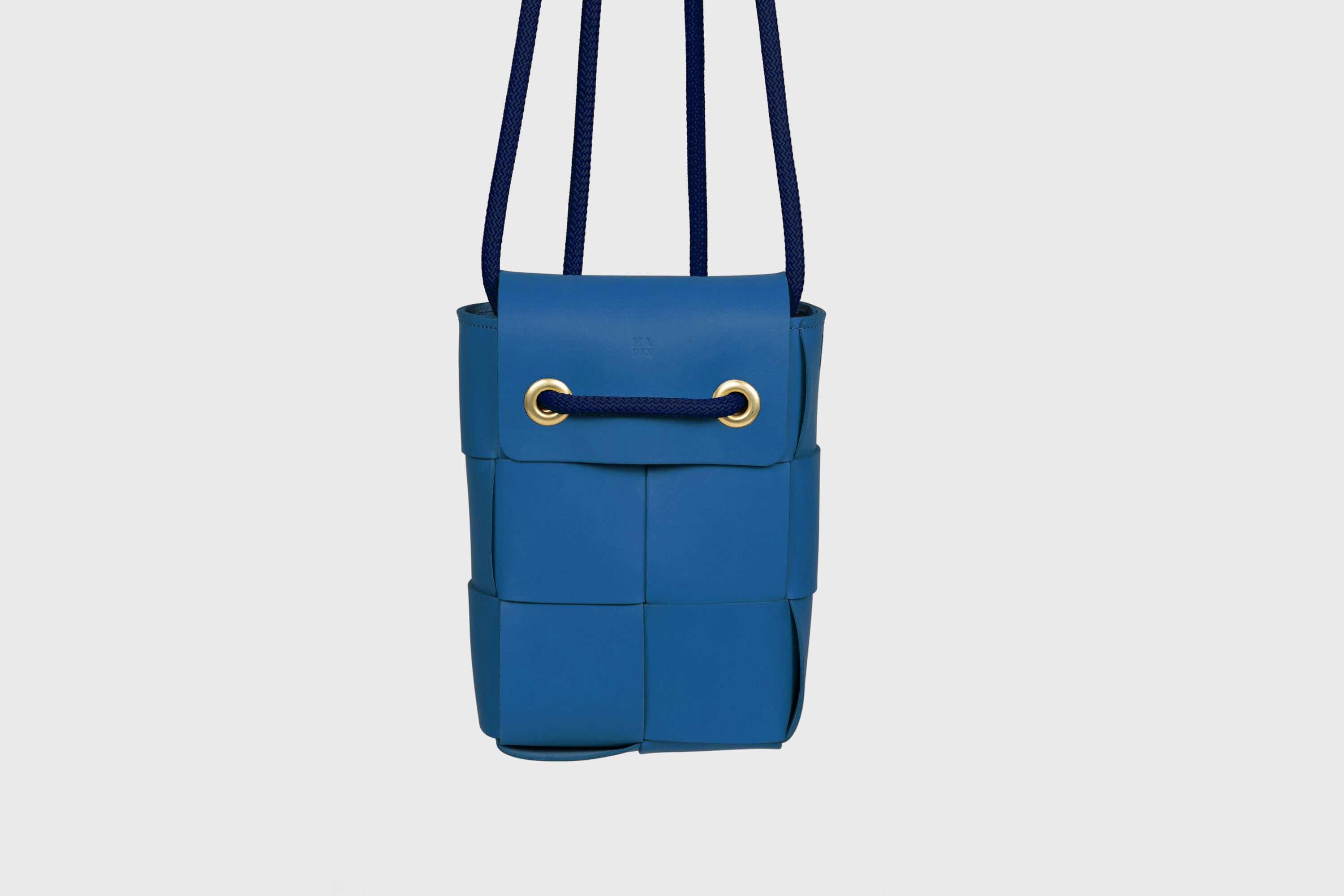 Woven Backpack Royal Blue Color Leather Weave Full Grain Vegetable Tanned Leather Premium Quality Minimalistic Modern Designer Atelier Madre Barcelona Spain