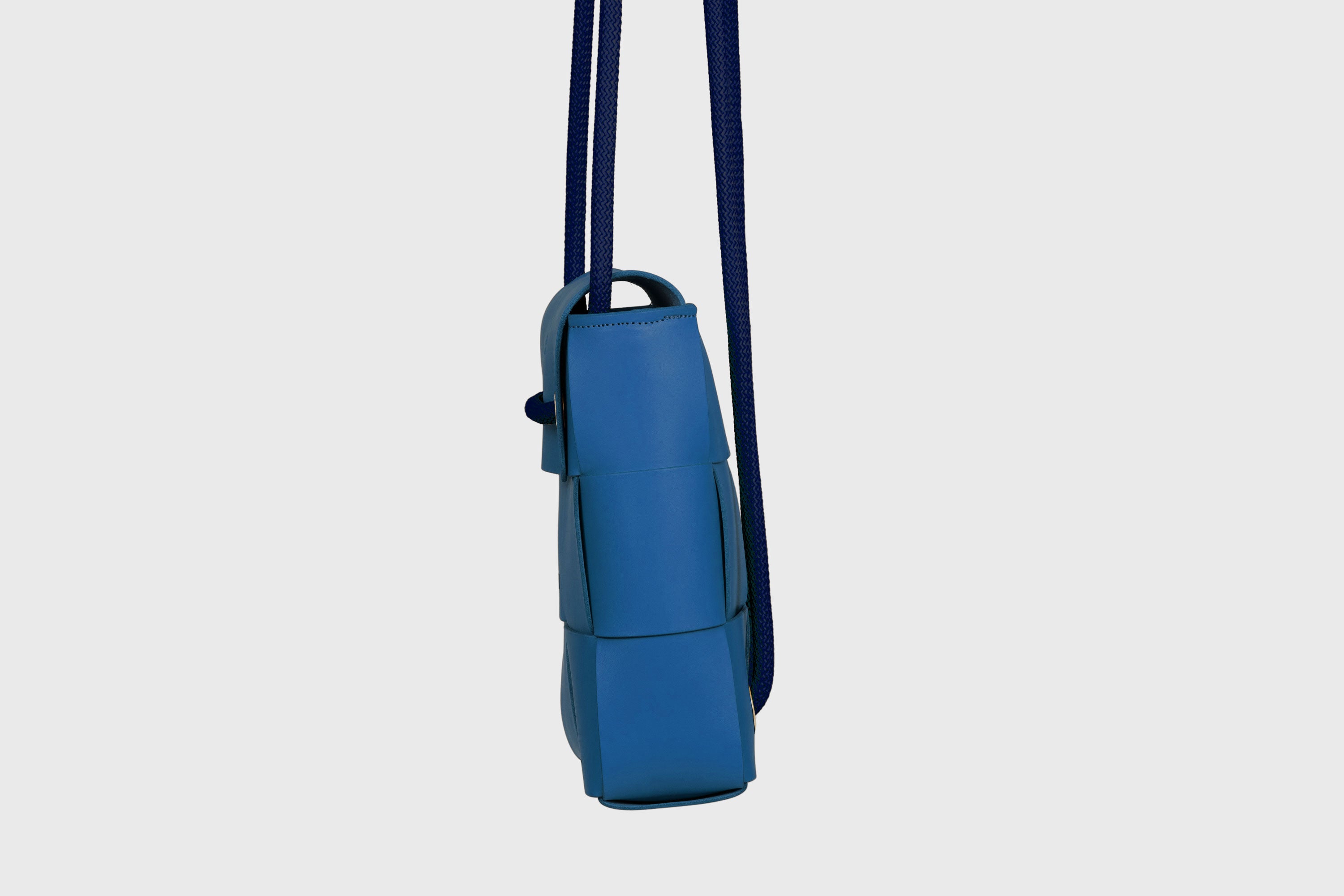 Woven Backpack Royal Blue Color Leather Weave Full Grain Vegetable Tanned Leather Premium Quality Minimalistic Modern Designer Atelier Madre Barcelona Spain