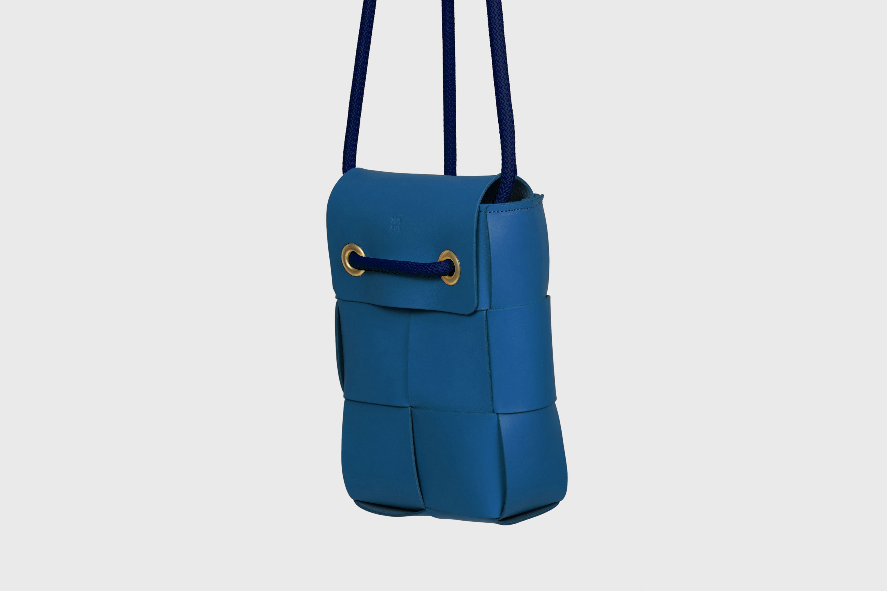 Woven Backpack Royal Blue Color Leather Weave Full Grain Vegetable Tanned Leather Premium Quality Minimalistic Modern Designer Atelier Madre Barcelona Spain