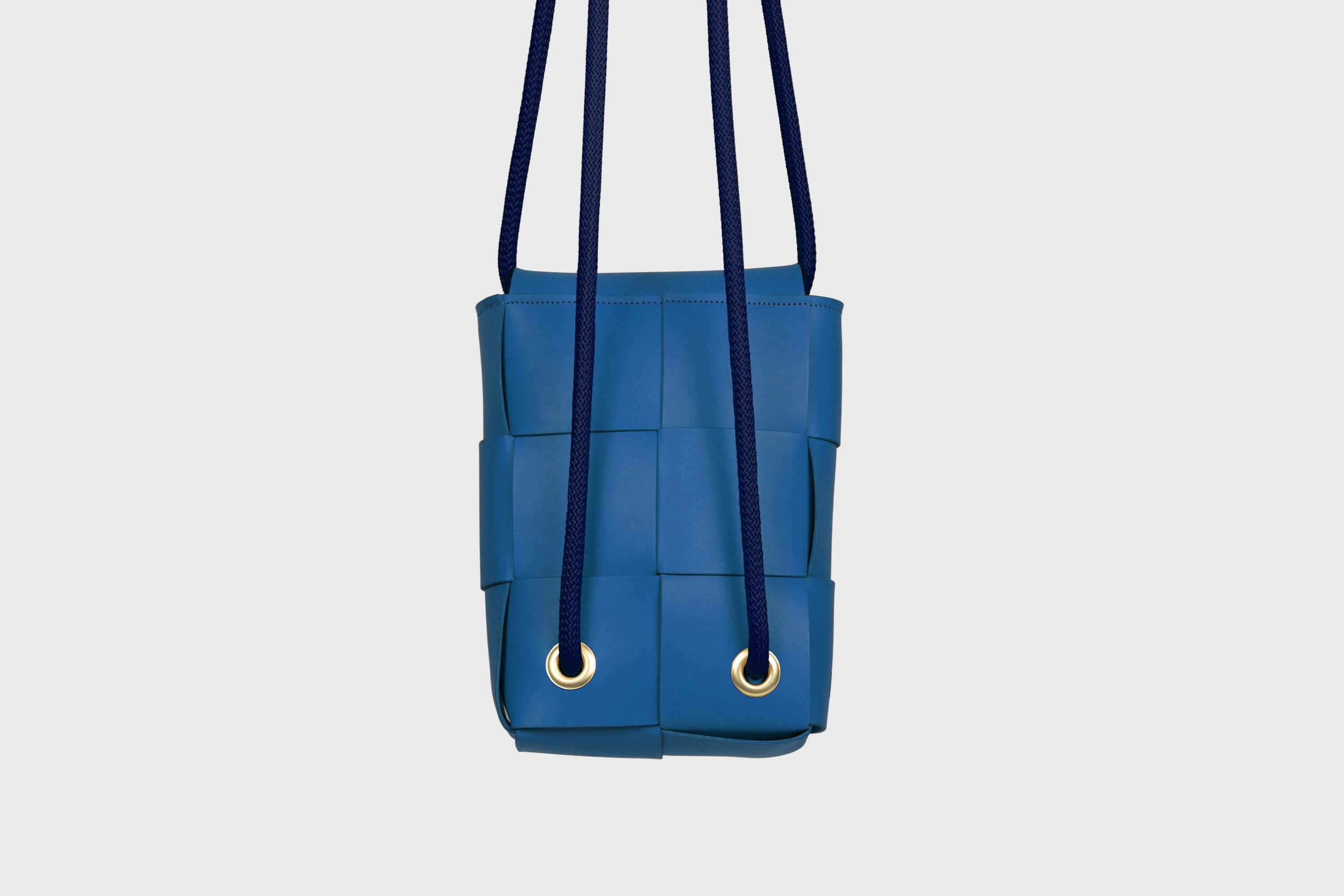 Woven Backpack Royal Blue Color Leather Weave Full Grain Vegetable Tanned Leather Premium Quality Minimalistic Modern Designer Atelier Madre Barcelona Spain