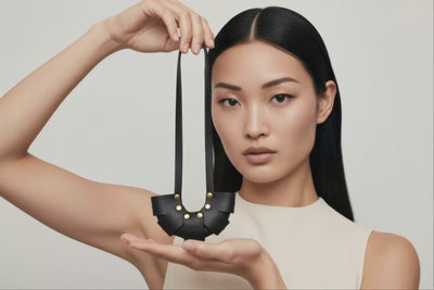 Black Color Leather Croissant Bag Charm Minimal Premium Design on Model Loop Video Atelier Madre Manuel Dreesmann Barcelona Spain