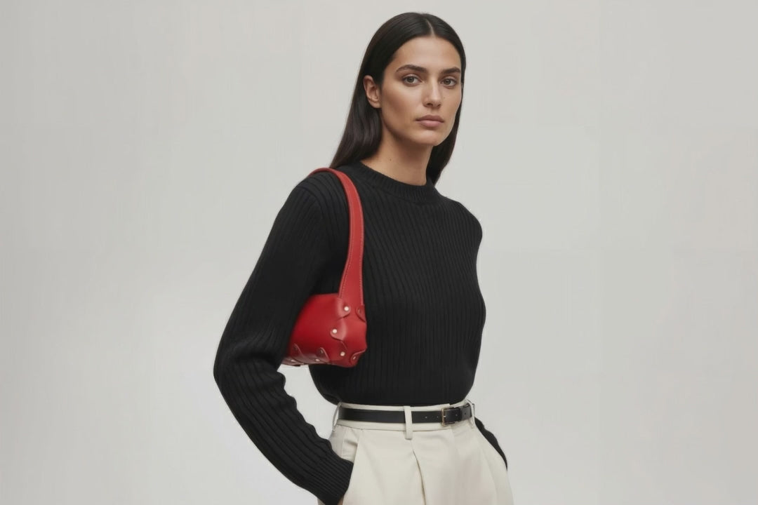 Fiona Bag Small Red Color Leather On Model Video Loop Walking Zipper Shoulder Bag Minimalist Modern Design Premium Quality Atelier Madre Manuel Dreesmann Barcelona