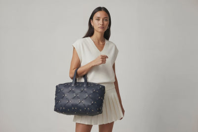 Nauto Leather Bag Marine Blue Color Vegetable Tanned Full Grain Spain Brass Rivets Design Minimalist Modern Big Travel Zipper Office Handbag Atelier Madre Manuel Dreesmann Barcelona