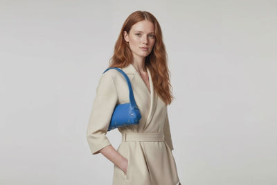 Fiona Bag Small Royal Blue Color On Model Video Loop Walking Leather Zipper Shoulder Bag Minimalist Modern Design Premium Quality Atelier Madre Manuel Dreesmann Barcelona