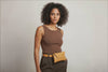 Belt Bag Leather Brown Color On A Woman Model Fanny Pack Waist Bag Vegetable Tanned Leather Full Grain Premium Quality Modern Minimalist Design Atelier Madre Manuel Dreesmann Barcelona Spain