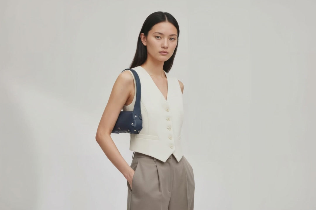 Fiona Bag Small Marine Blue Color Leather On Model Video Loop Walking Zipper Shoulder Bag Minimalist Modern Design Premium Quality Atelier Madre Manuel Dreesmann Barcelona