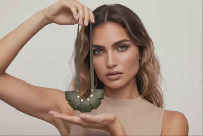 Olive Green Color Leather Croissant Bag Charm Minimal Premium Design On Model Video Loop Atelier Madre Manuel Dreesmann Barcelona Spain