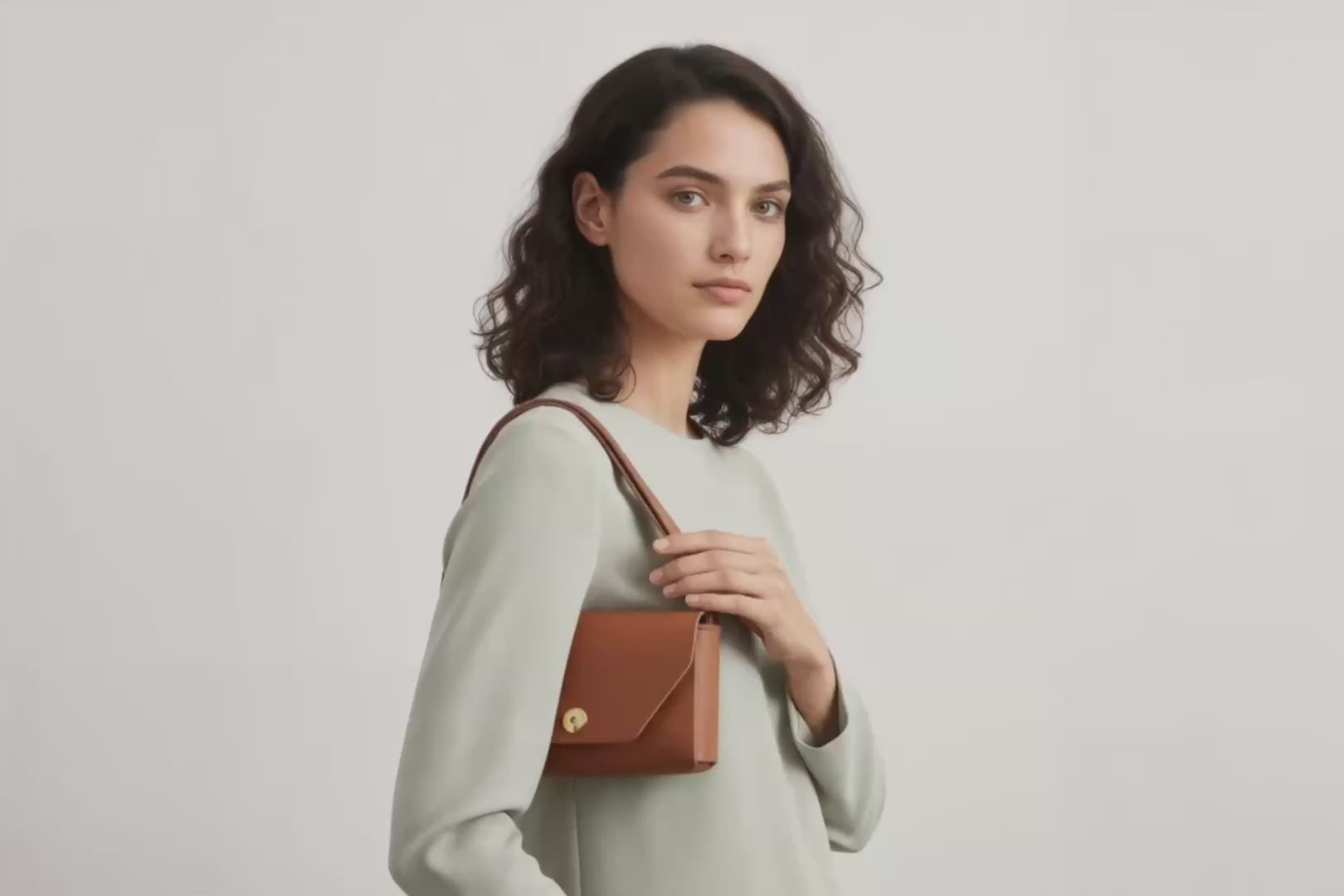 Brick Bag Dark Brown Color Leather On Model Bright Background Vegetable Tanned Leather Loop Video Modern Minimalist Design Premium Quality Atelier Madre Manuel Dreesmann Barcelona Spain