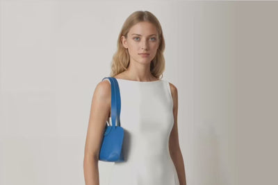 Medium Tote Bag Royal Blue Color On Model Video Loop Leather Premium Quality Minimalist Modern Design Atelier Madre Manuel Dreesmann Barcelona Spain