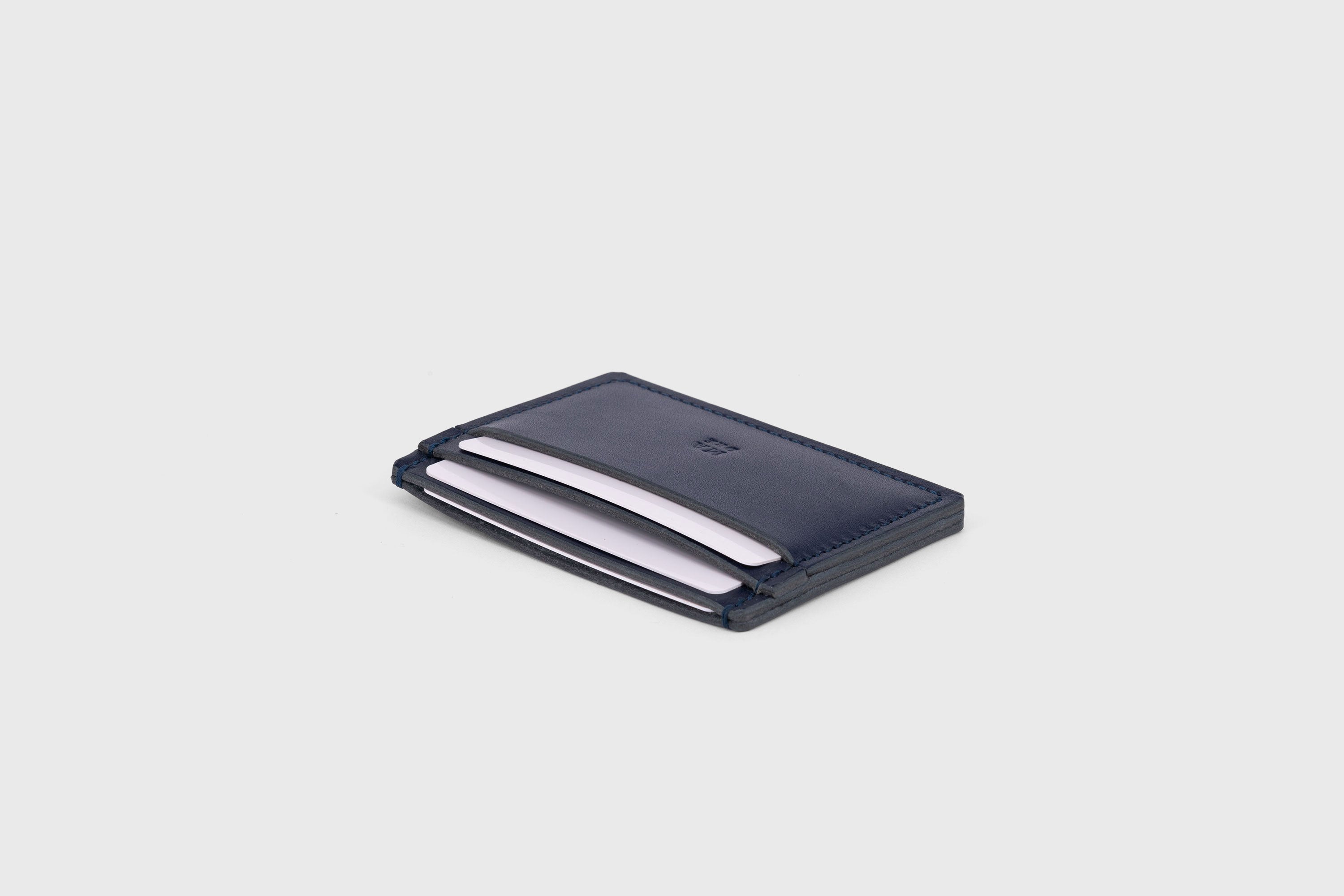 Credit Card Wallet in Marine Blue Leather Vachetta Vegetable Tanned Leather Handmade and Simplistic Design by Atelier Madre Manuel Dreesmann Barcelona Spain