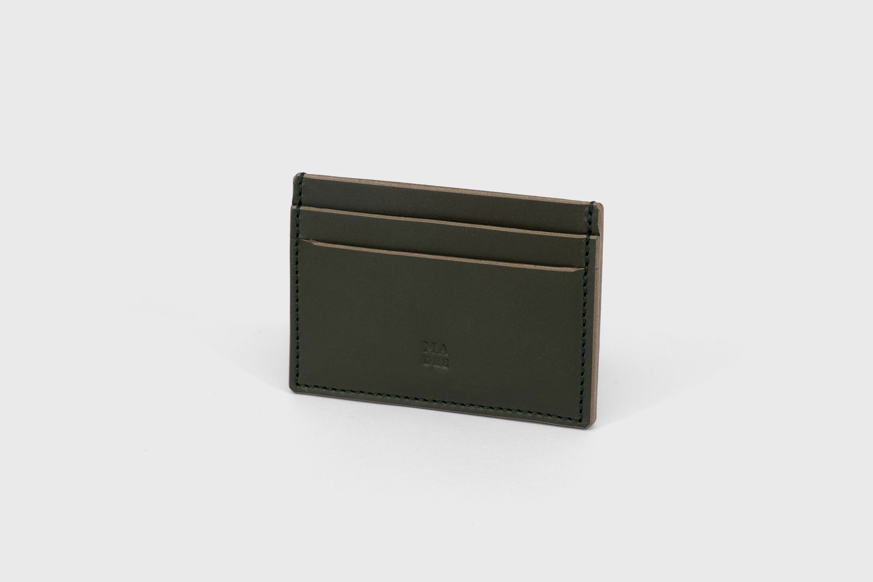 Credit Card Wallet Modern in Olive Green Leather Vachetta Vegetable Tanned Leather Handmade and Design by Atelier Madre Manuel Dreesmann Barcelona Spain