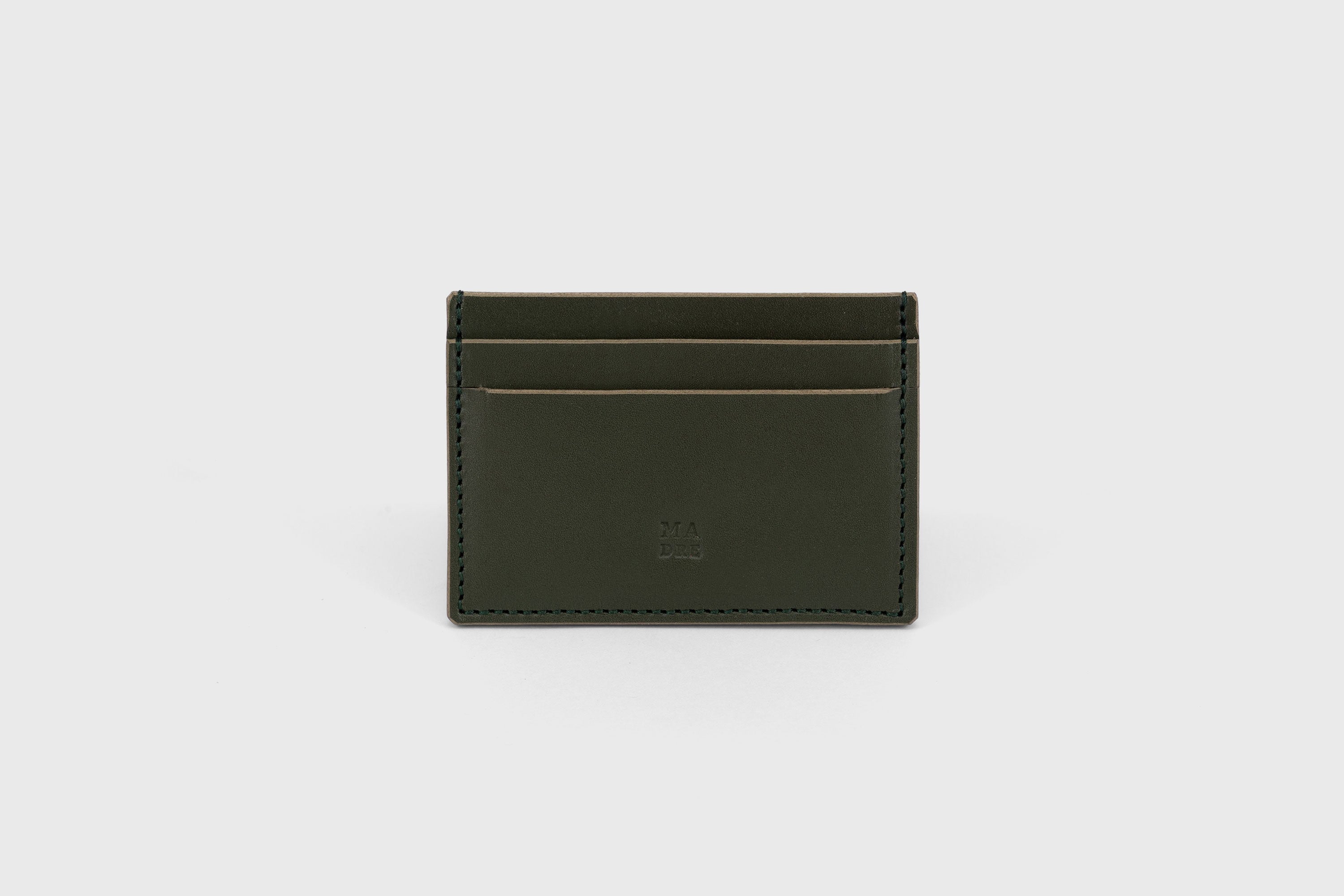 Credit Card Wallet Minimal in Olive Green Leather Vachetta Vegetable Tanned Leather Handmade and Design by Atelier Madre Manuel Dreesmann Barcelona Spain