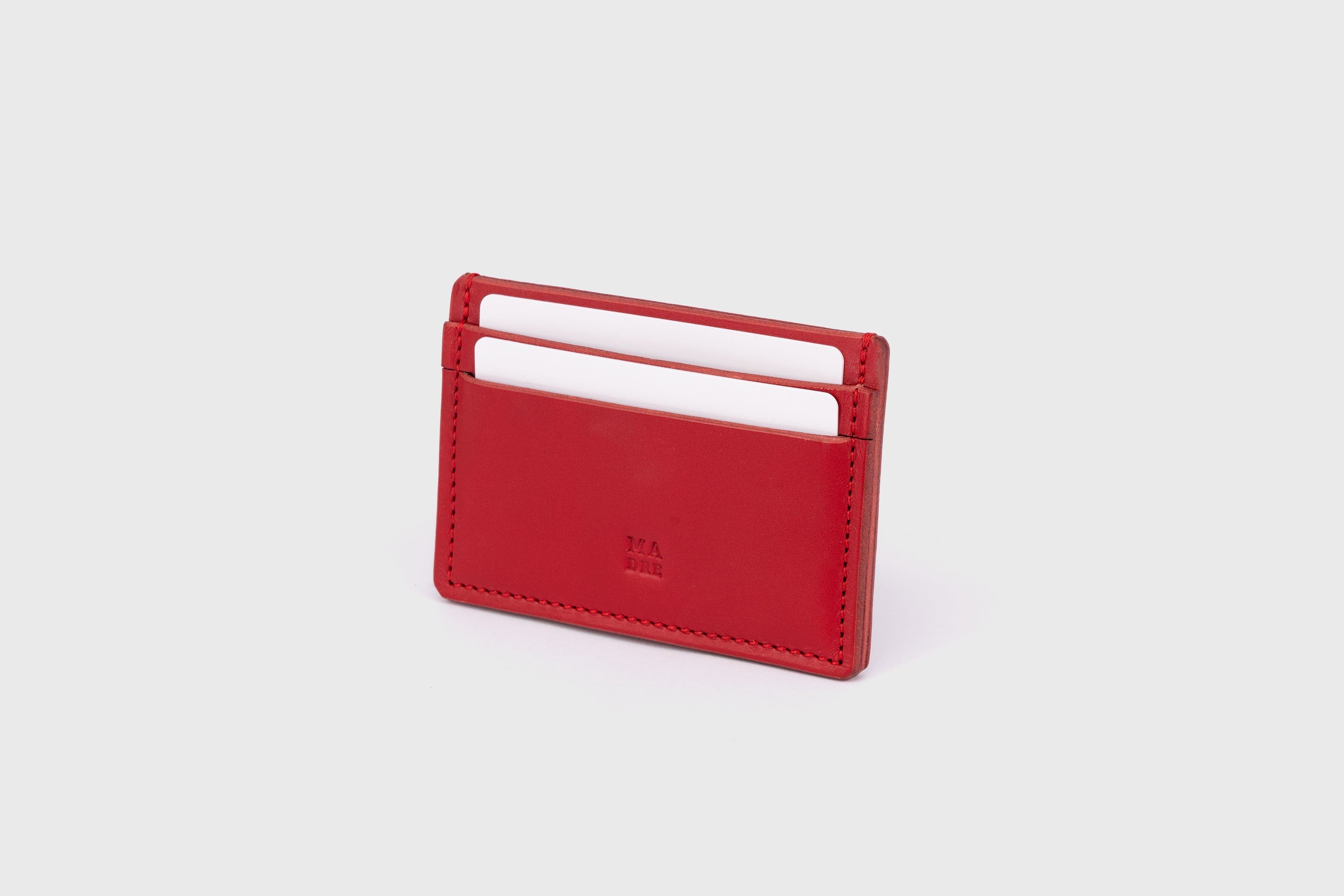 Credit Card Wallet in Red Leather Vachetta Vegetable Tanned Leather Slim Size Handmade and Design by Atelier Madre Manuel Dreesmann Barcelona Spain