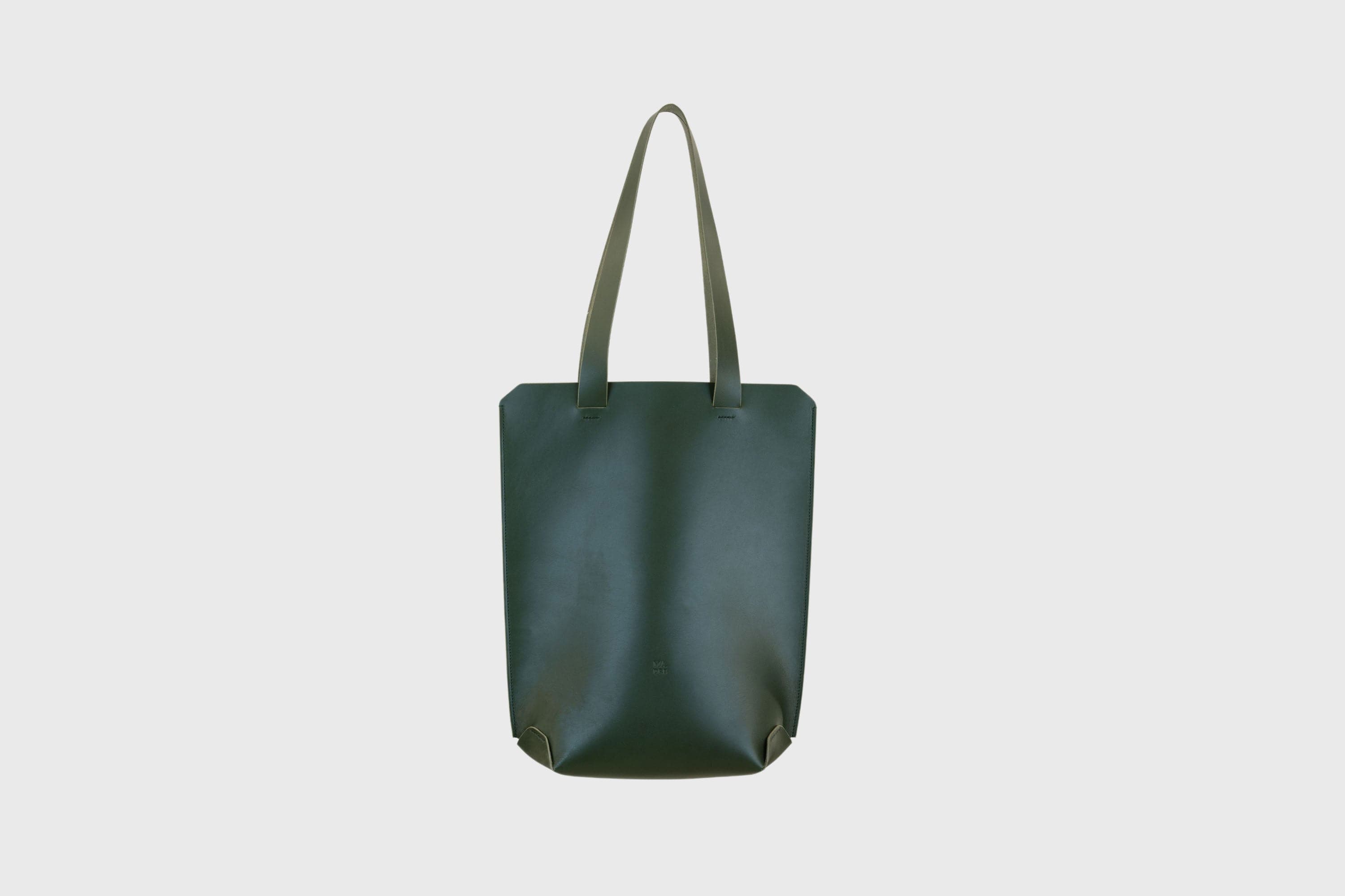 Tote Bag Olive Green Color Leather Frontal View Minimal Design By Manuel Dreesmann Atelier Madre Barcelona Spain