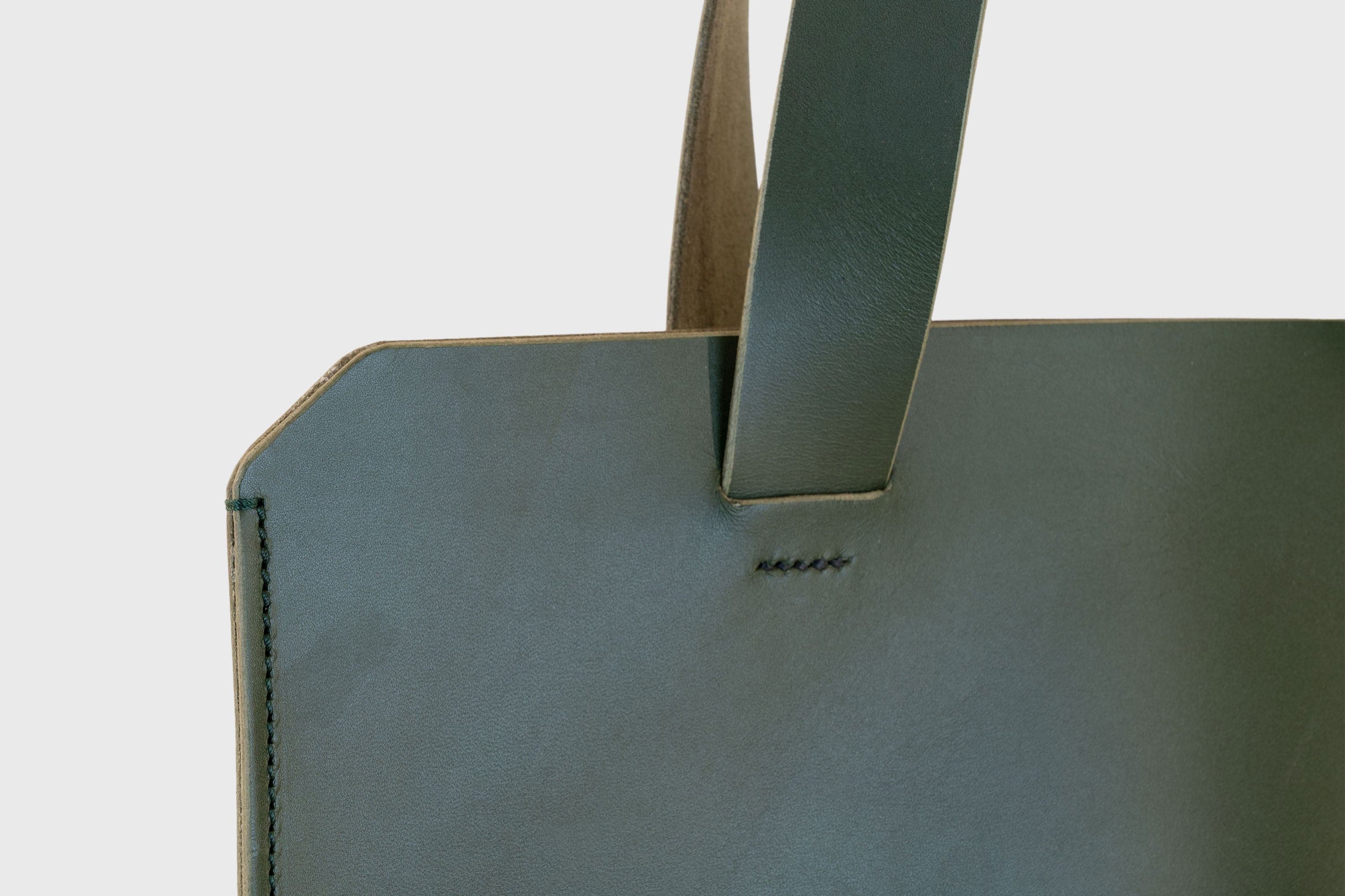 Tote Bag Dark Olive Green Color Genuine Leather Fullgrain Vachetta Design By Manuel Dreesmann Atelier Madre Barcelona Spain